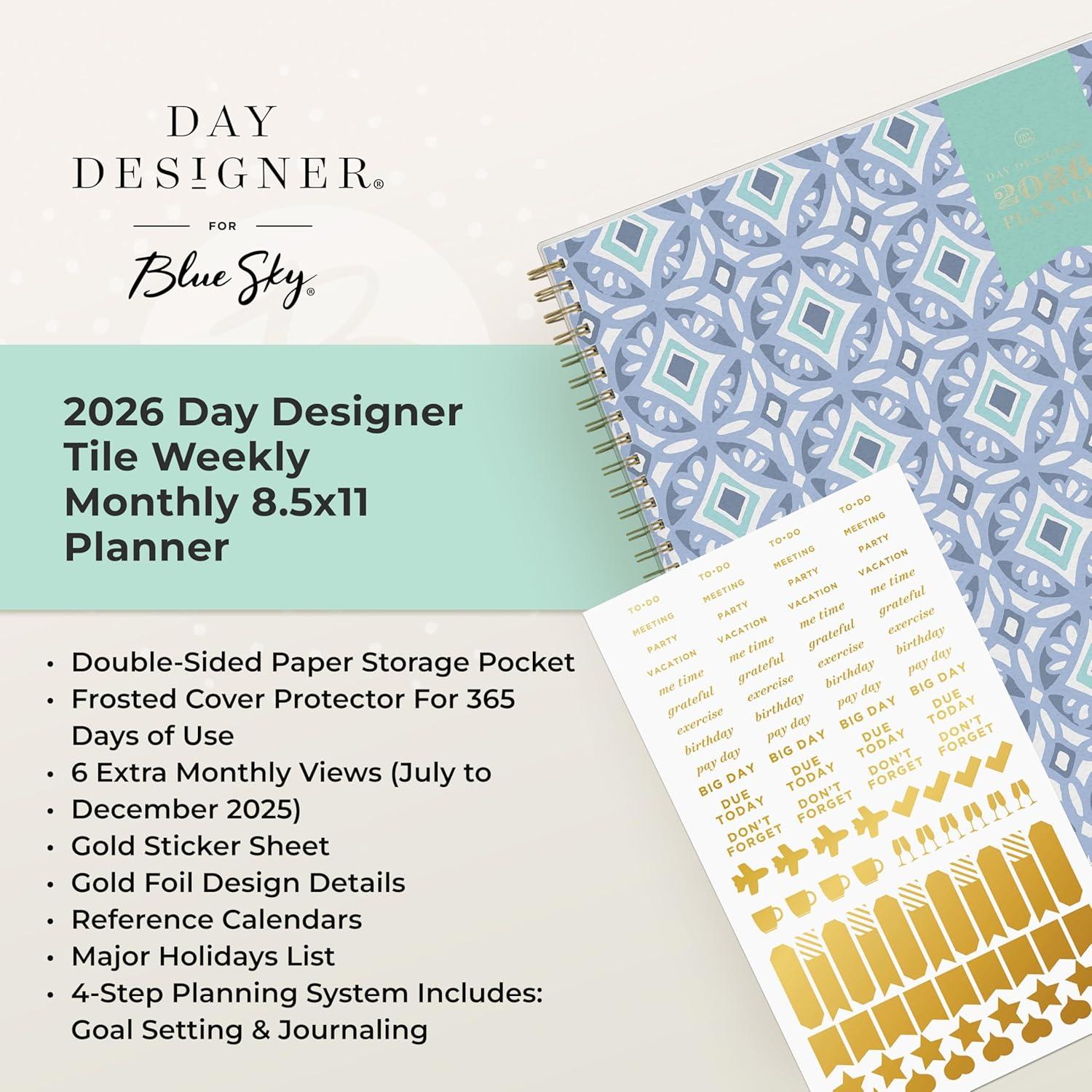 imageBlue Sky Day Designer 2026 Weekly and Monthly Planner Calendar January 2026 December 2026 5quot x 8quot Flexible Cover Durable Twin Wire Binding Includes Storage Pocket Stickers TileTile 2026