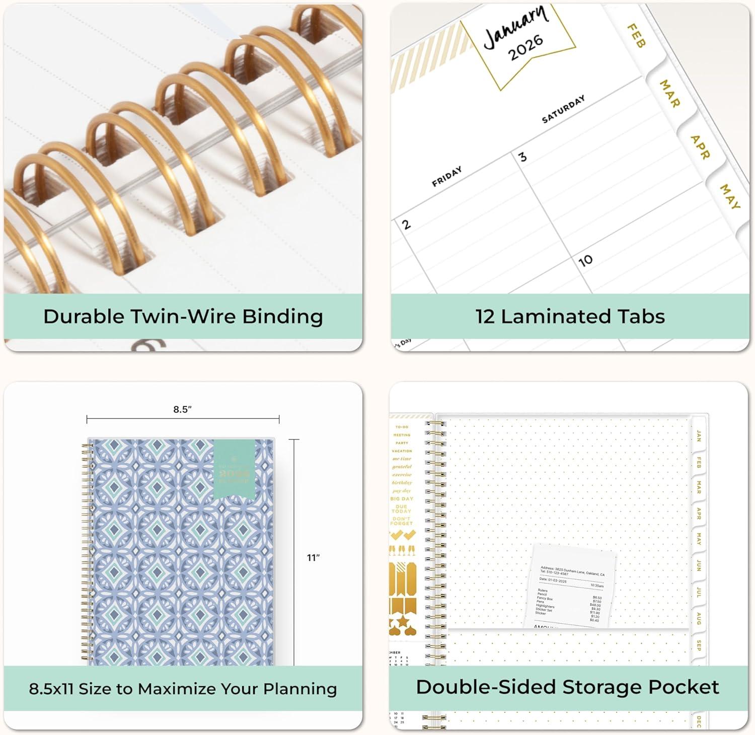 imageBlue Sky Day Designer 2026 Weekly and Monthly Planner Calendar January 2026 December 2026 5quot x 8quot Flexible Cover Durable Twin Wire Binding Includes Storage Pocket Stickers TileTile 2026