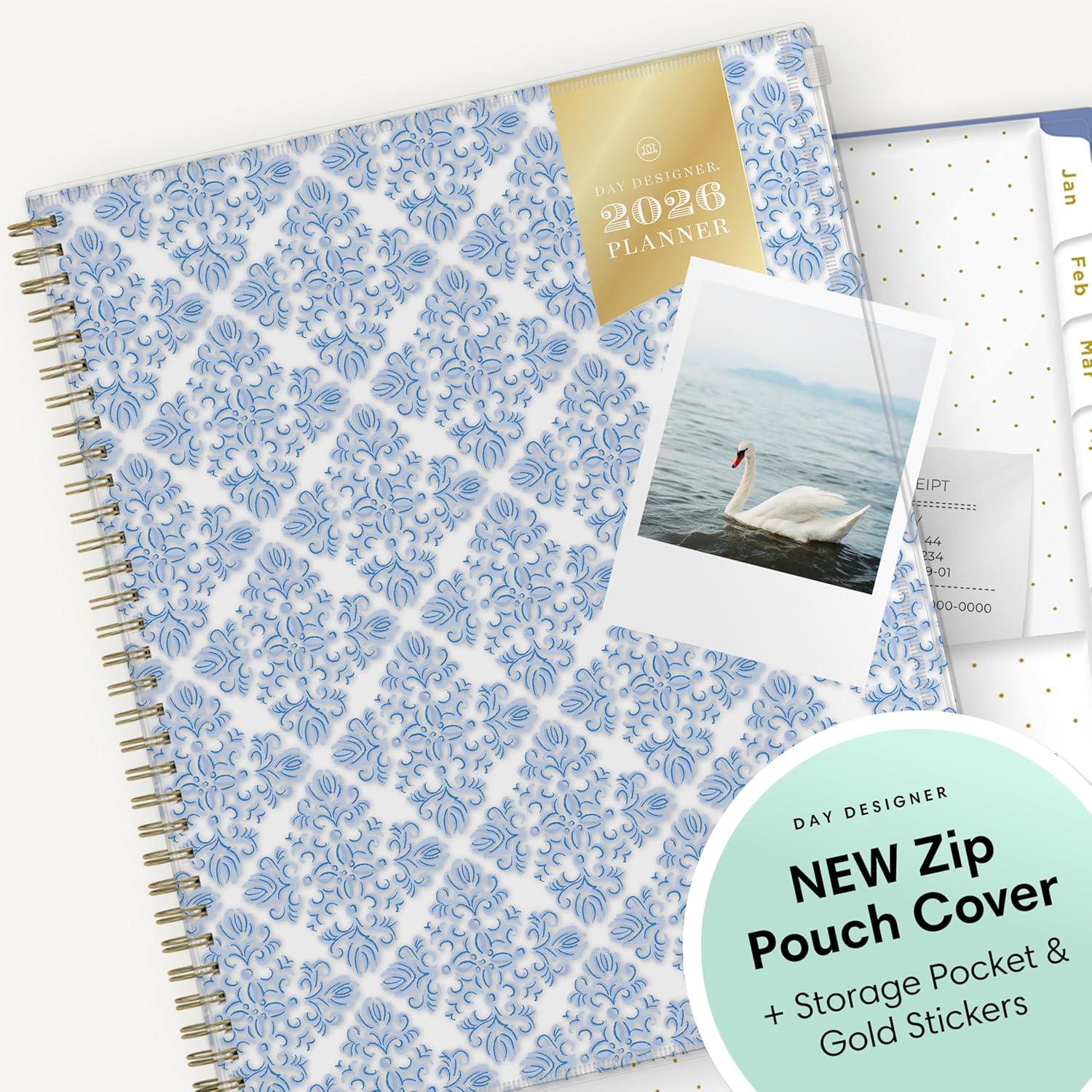 imageBlue Sky Day Designer 2026 Weekly and Monthly Planner Calendar January 2026 December 2026 5quot x 8quot Flexible Cover With Zip Pouch Durable Twin Wire Binding Storage Pocket Includes Stickers Serenity Tile BlueSerenity Tile Blue 2026