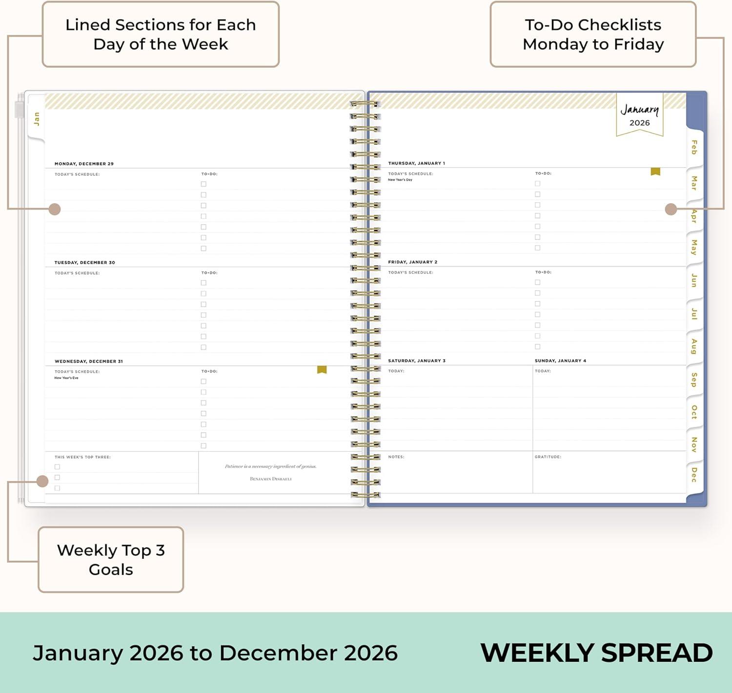 imageBlue Sky Day Designer 2026 Weekly and Monthly Planner Calendar January 2026 December 2026 5quot x 8quot Flexible Cover With Zip Pouch Durable Twin Wire Binding Storage Pocket Includes Stickers Serenity Tile BlueSerenity Tile Blue 2026