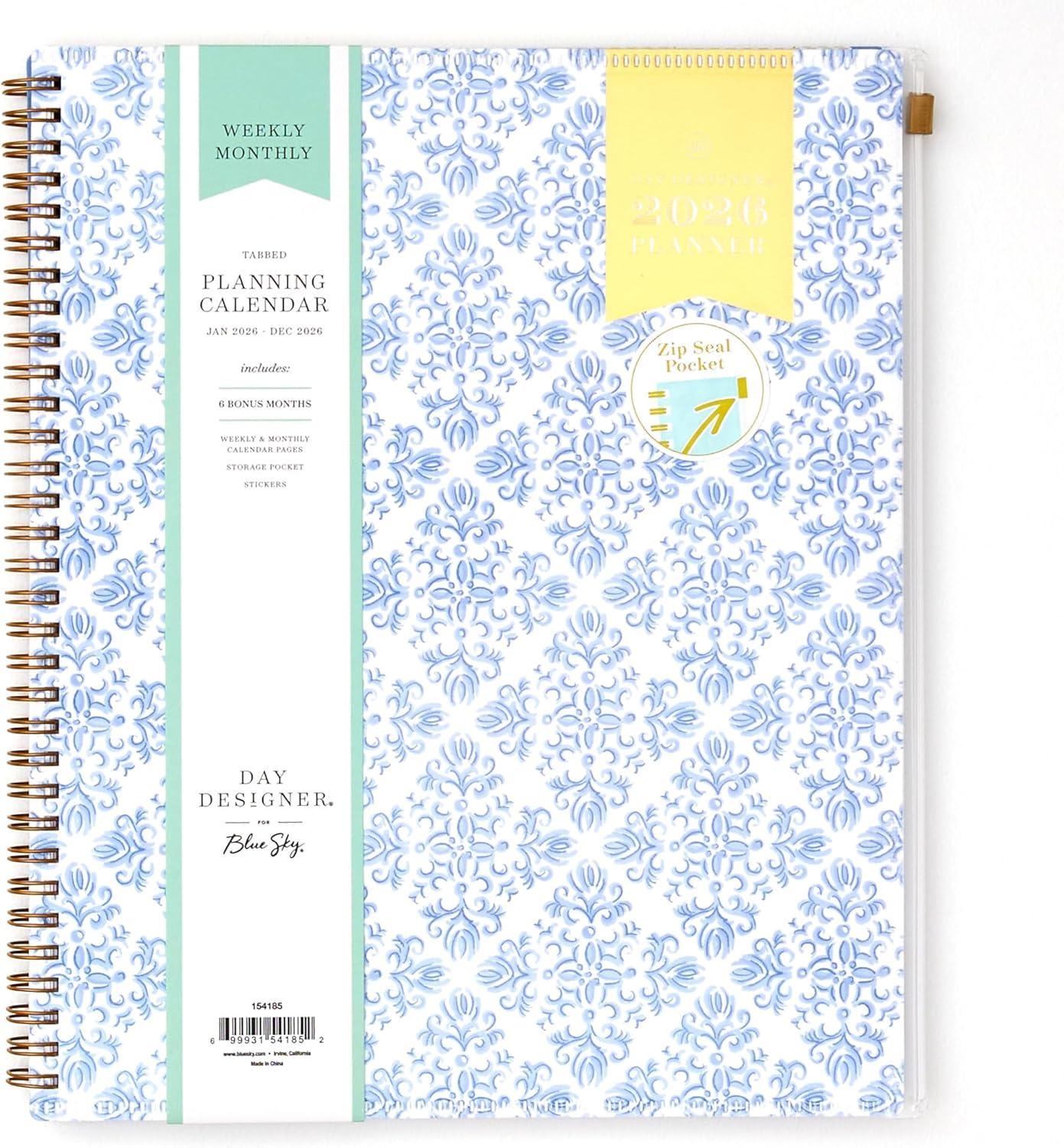 imageBlue Sky Day Designer 2026 Weekly and Monthly Planner Calendar January 2026 December 2026 5quot x 8quot Flexible Cover With Zip Pouch Durable Twin Wire Binding Storage Pocket Includes Stickers Serenity Tile BlueSerenity Tile Blue 2026