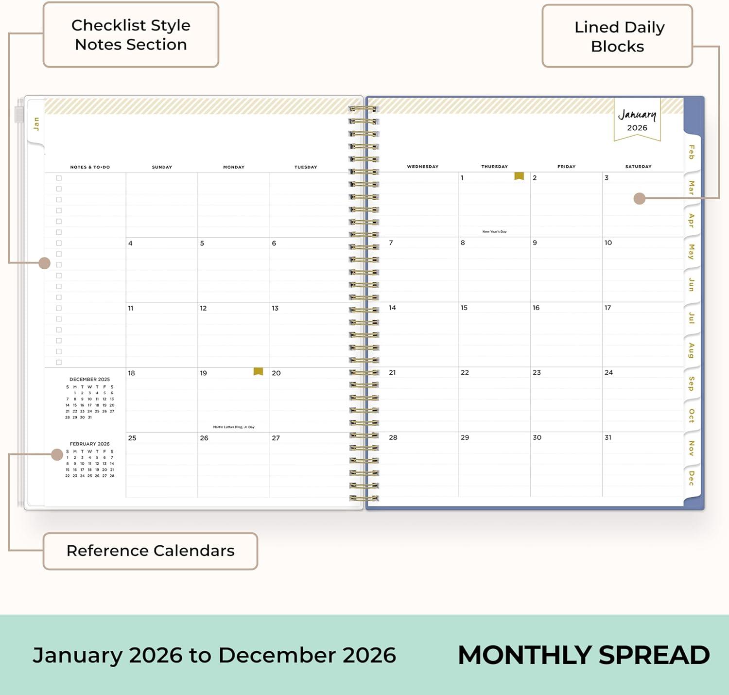 imageBlue Sky Day Designer 2026 Weekly and Monthly Planner Calendar January 2026 December 2026 5quot x 8quot Flexible Cover With Zip Pouch Durable Twin Wire Binding Storage Pocket Includes Stickers Serenity Tile BlueSerenity Tile Blue 2026