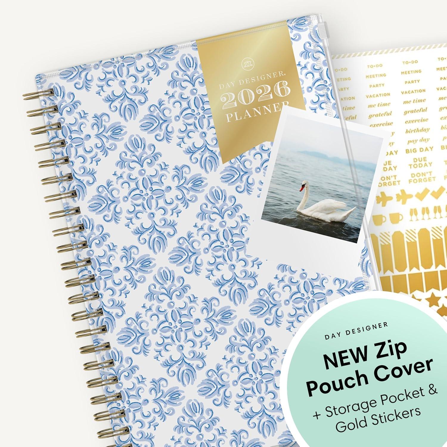 imageBlue Sky Day Designer 2026 Weekly and Monthly Planner Calendar January 2026 December 2026 5quot x 8quot Flexible Cover With Zip Pouch Durable Twin Wire Binding Storage Pocket Includes Stickers Serenity Tile BlueSerenity Tile Blue 2026