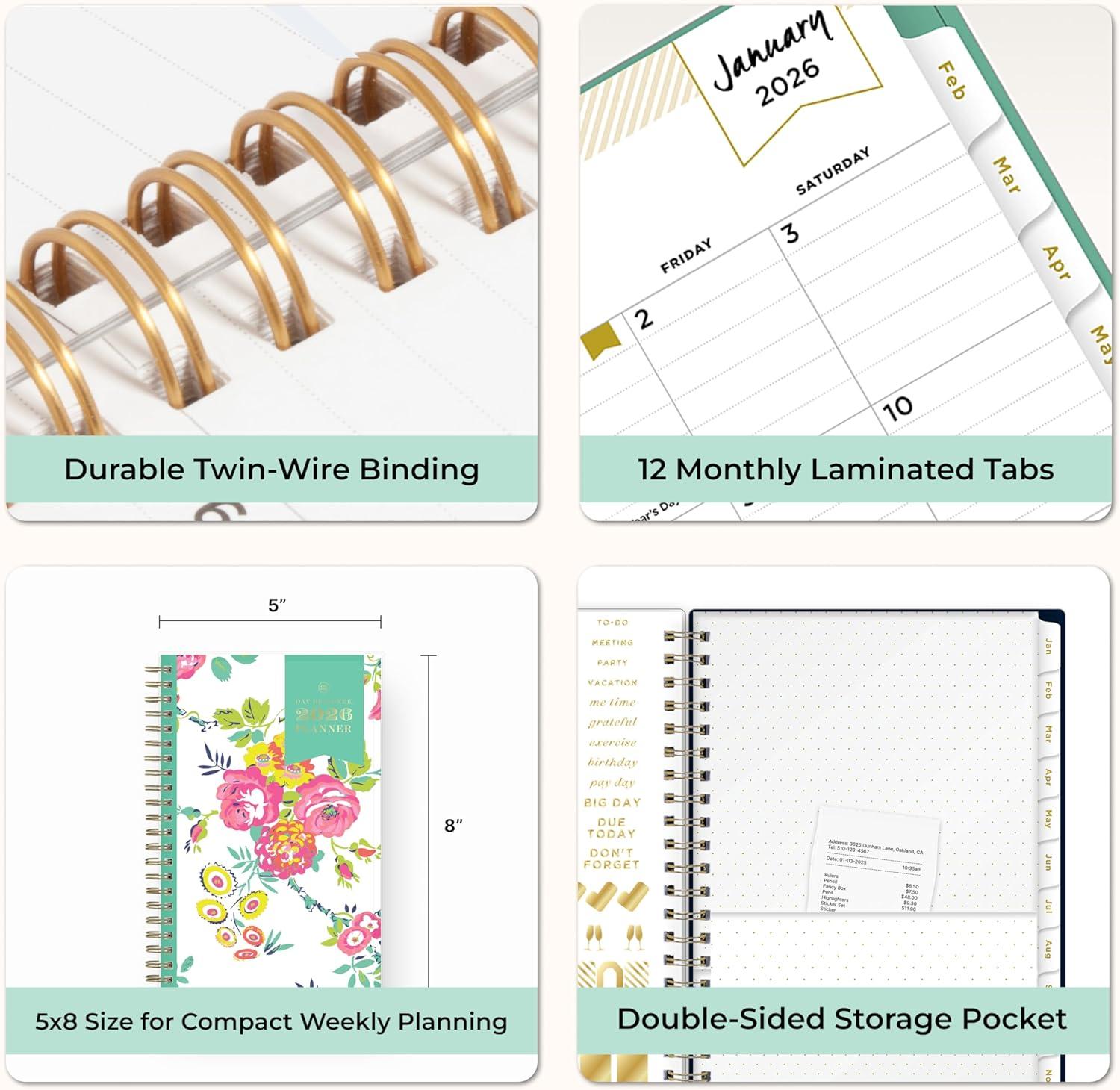 imageBlue Sky Day Designer 2026 Weekly and Monthly Planner Calendar January 2026 December 2026 85quot x 11quot Clear Pocket Cover Durable Twin Wire Binding Includes Storage Pocket Stickers Peyton WhitePeyton White 2026