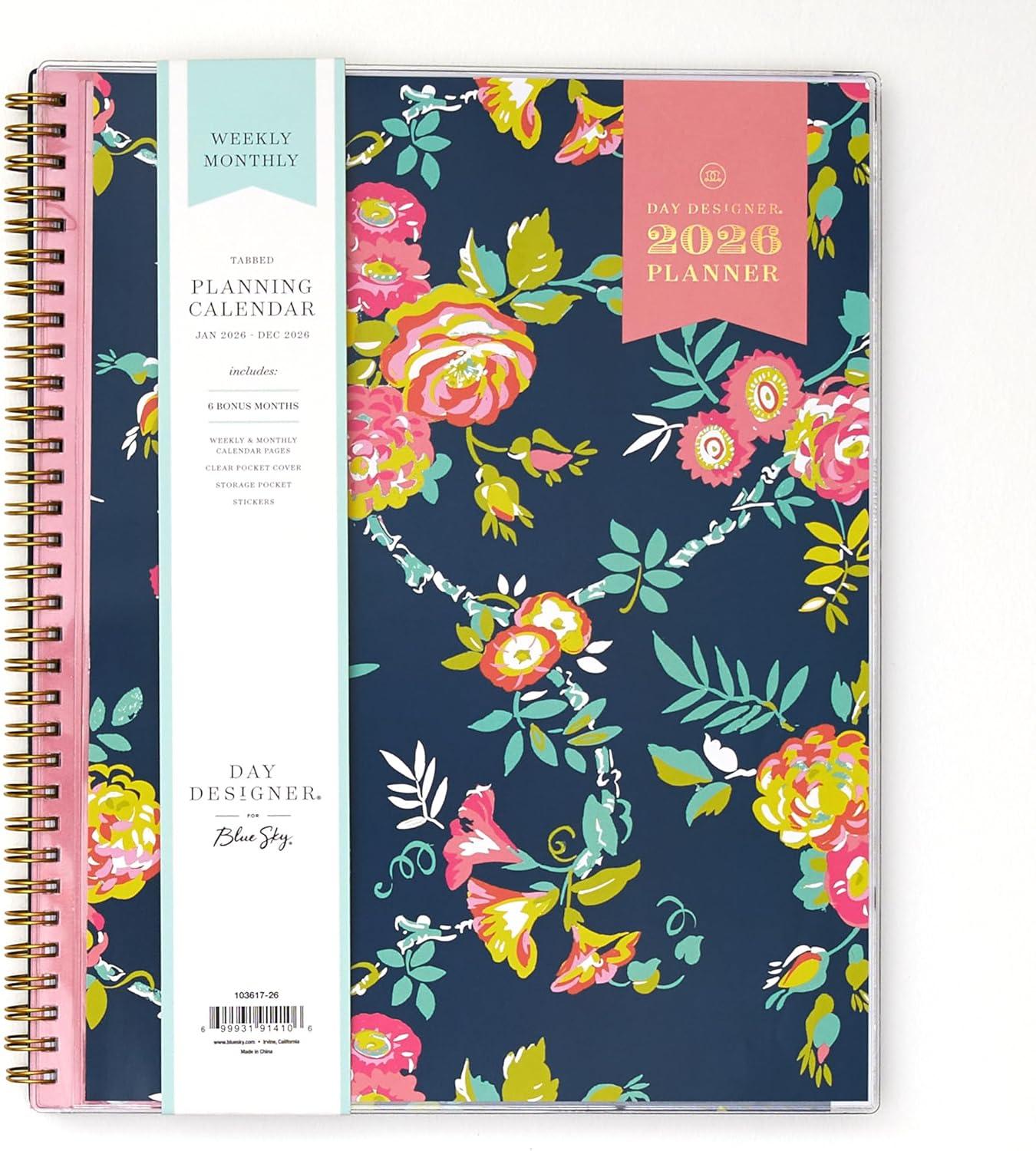imageBlue Sky Day Designer 2026 Weekly and Monthly Planner Calendar January 2026 December 2026 85quot x 11quot Clear Pocket Cover Durable Twin Wire Binding Includes Storage Pocket Stickers Peyton NavyPeyton Navy 2026