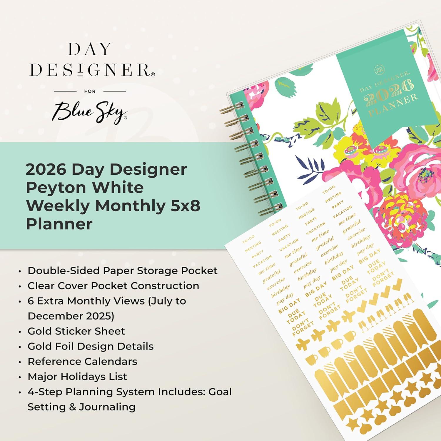 imageBlue Sky Day Designer 2026 Weekly and Monthly Planner Calendar January 2026 December 2026 85quot x 11quot Clear Pocket Cover Durable Twin Wire Binding Includes Storage Pocket Stickers Peyton WhitePeyton White 2026