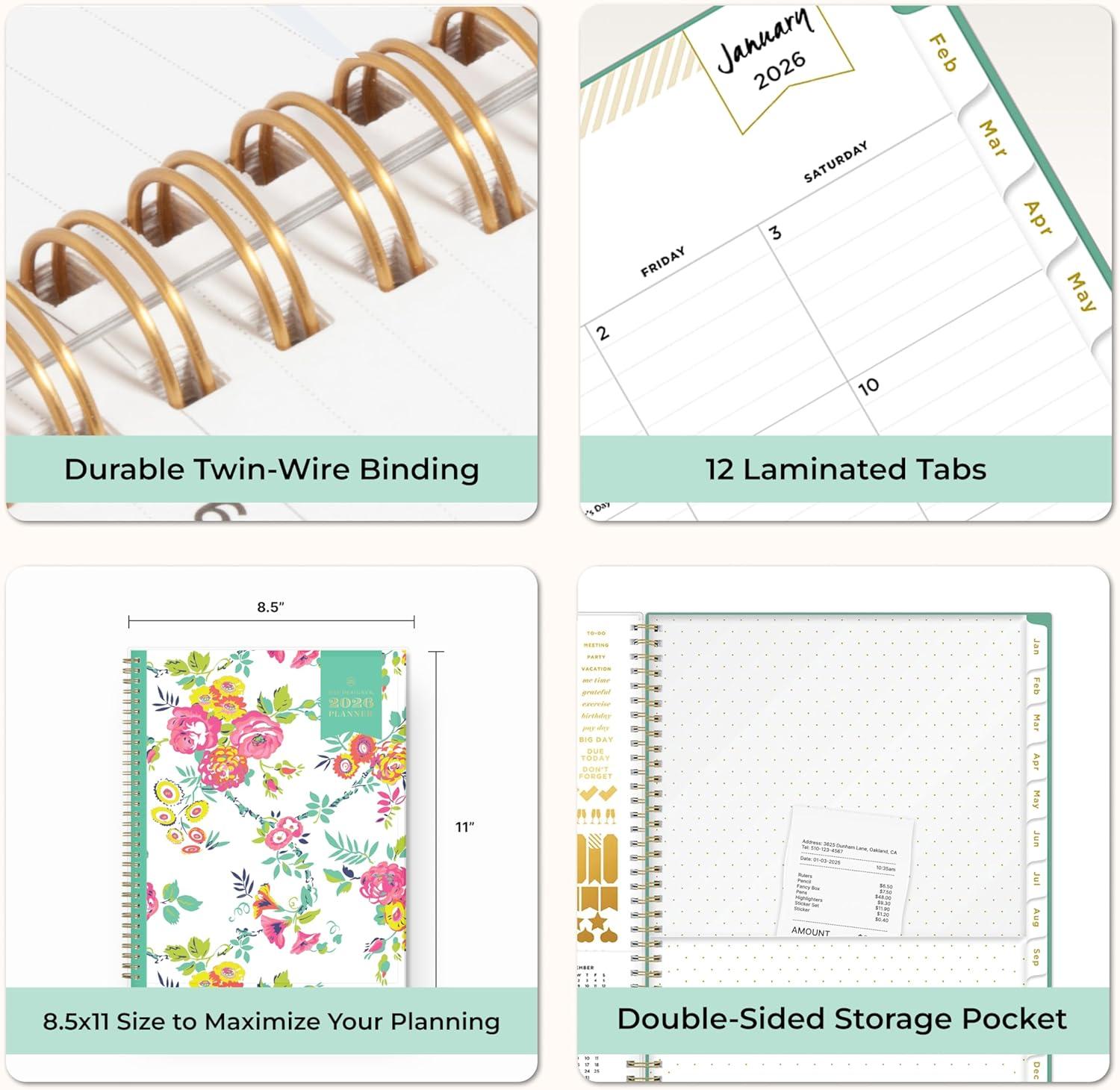 imageBlue Sky Day Designer 2026 Weekly and Monthly Planner Calendar January 2026 December 2026 85quot x 11quot Clear Pocket Cover Durable Twin Wire Binding Includes Storage Pocket Stickers Peyton WhitePeyton White 2026