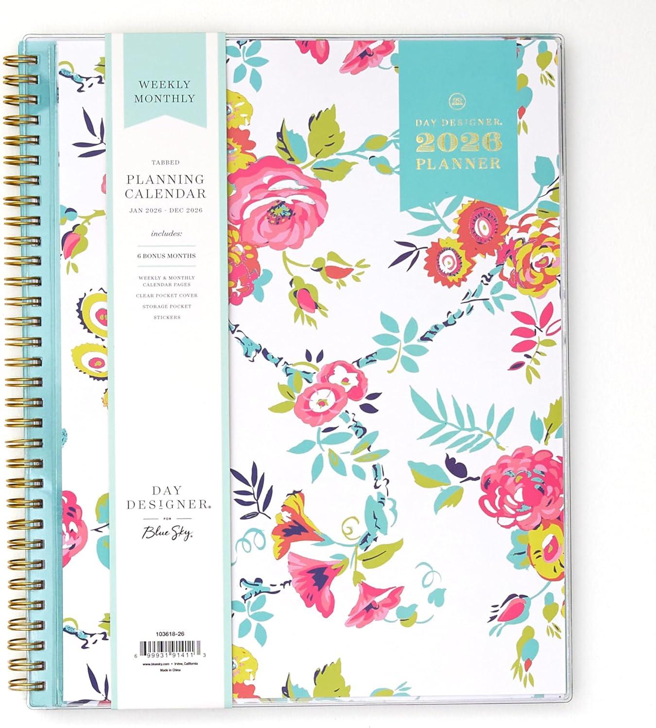imageBlue Sky Day Designer 2026 Weekly and Monthly Planner Calendar January 2026 December 2026 85quot x 11quot Clear Pocket Cover Durable Twin Wire Binding Includes Storage Pocket Stickers Peyton WhitePeyton White 2026