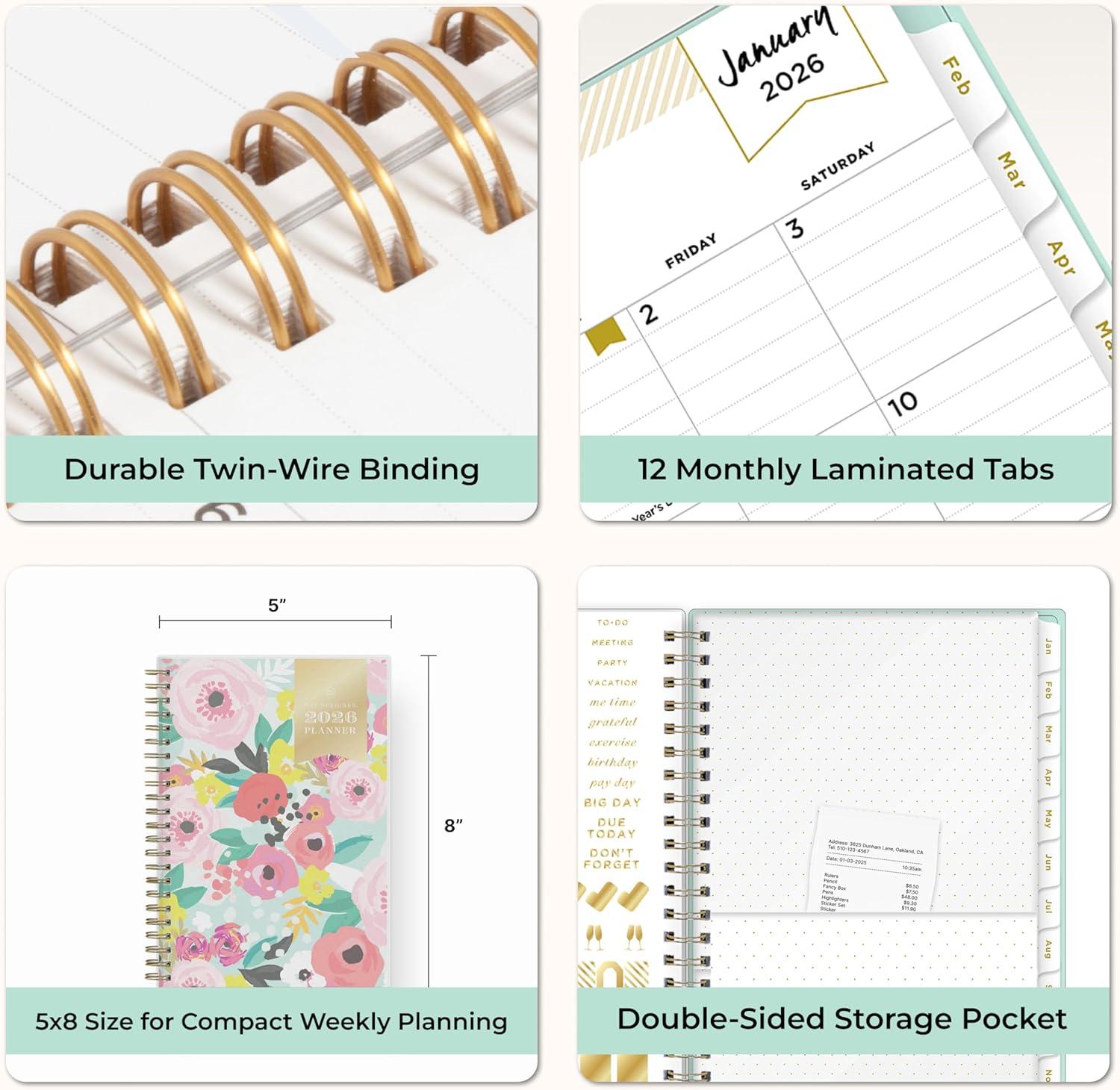 imageBlue Sky Day Designer 2026 Weekly and Monthly Planner Calendar January 2026 December 2026 85quot x 11quot Flexible Cover Durable Twin Wire Binding Storage Pocket Stickers Secret Garden MintSecret Garden Mint 2026