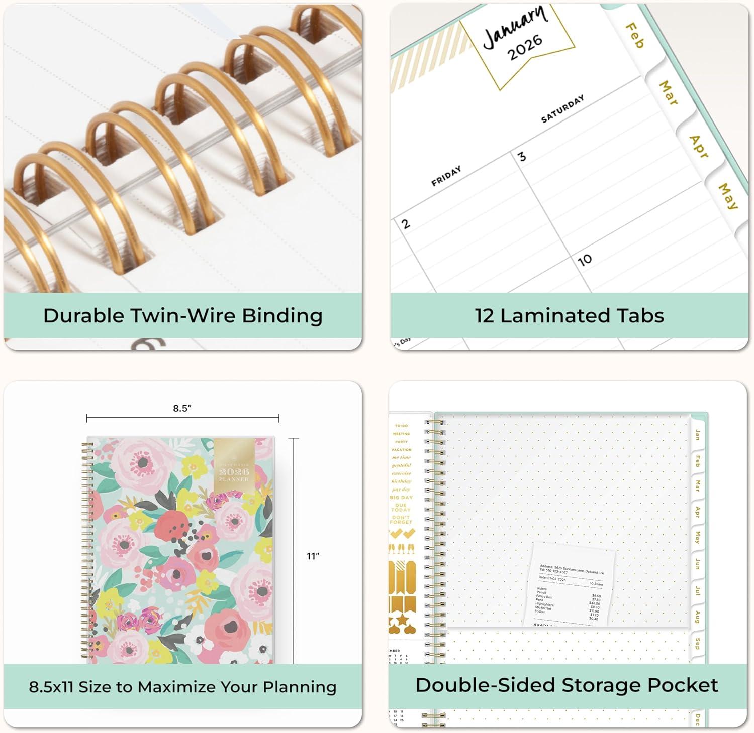 imageBlue Sky Day Designer 2026 Weekly and Monthly Planner Calendar January 2026 December 2026 85quot x 11quot Flexible Cover Durable Twin Wire Binding Storage Pocket Stickers Secret Garden MintSecret Garden Mint 2026