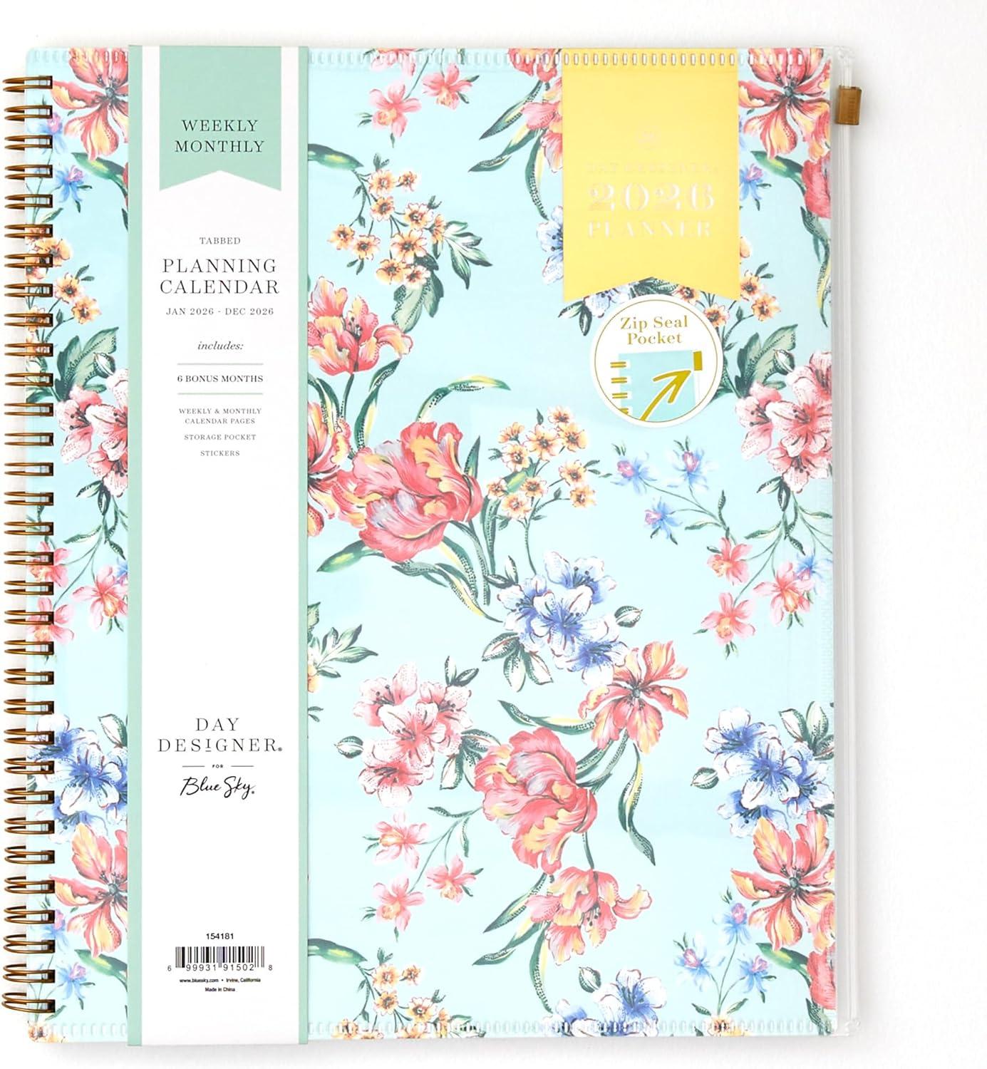 imageBlue Sky Day Designer 2026 Weekly and Monthly Planner Calendar January 2026 December 2026 85quot x 11quot Flexible Cover With Zip Pouch Durable Twin Wire Binding Storage Pocket Includes Stickers Tulip Garden MintTulip Garden Mint 2026