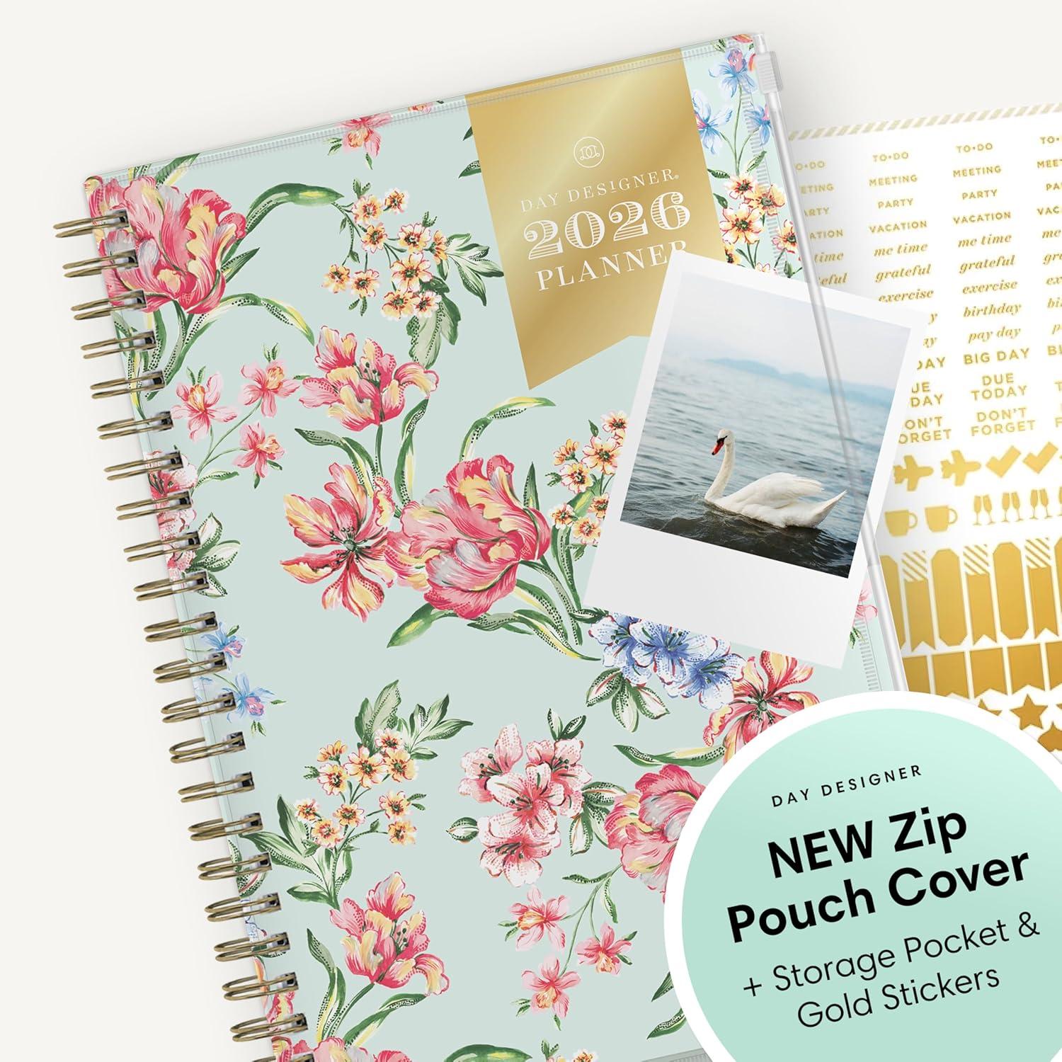 imageBlue Sky Day Designer 2026 Weekly and Monthly Planner Calendar January 2026 December 2026 85quot x 11quot Flexible Cover With Zip Pouch Durable Twin Wire Binding Storage Pocket Includes Stickers Tulip Garden MintTulip Garden Mint 2026