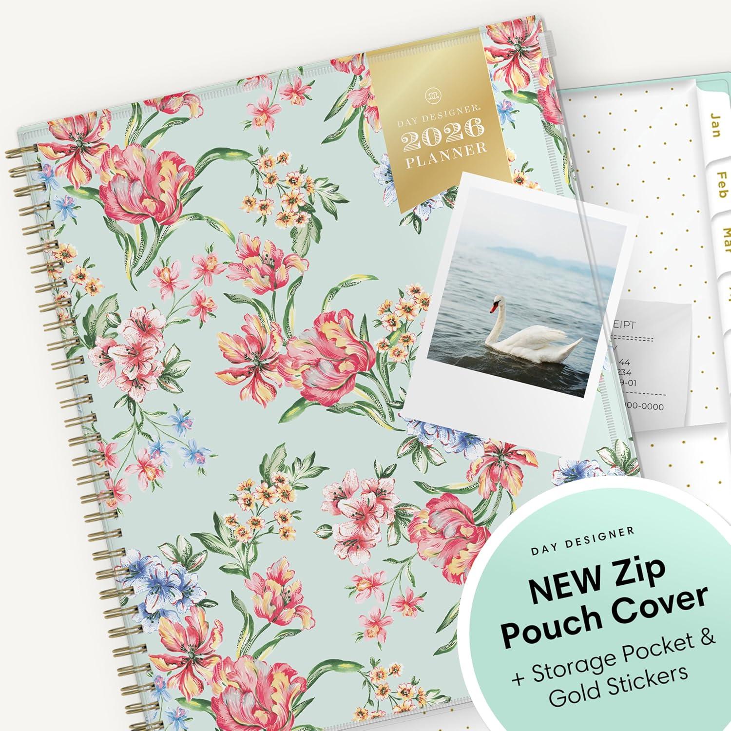 imageBlue Sky Day Designer 2026 Weekly and Monthly Planner Calendar January 2026 December 2026 85quot x 11quot Flexible Cover With Zip Pouch Durable Twin Wire Binding Storage Pocket Includes Stickers Tulip Garden MintTulip Garden Mint 2026
