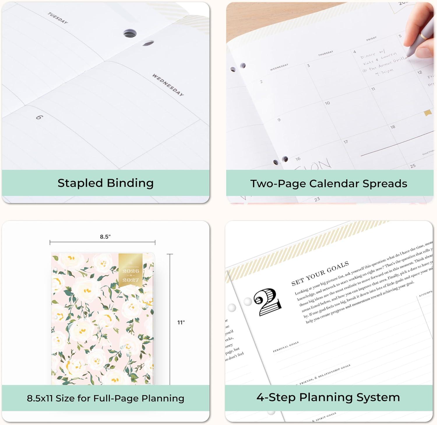imageBlue Sky Day Designer 24 Month 2026 Monthly Planner Calendar January 2026 December 2027 85quot x 11quot Flexible Cover Stapled Binding Swiss Dot BlackComing Up Roses 2026