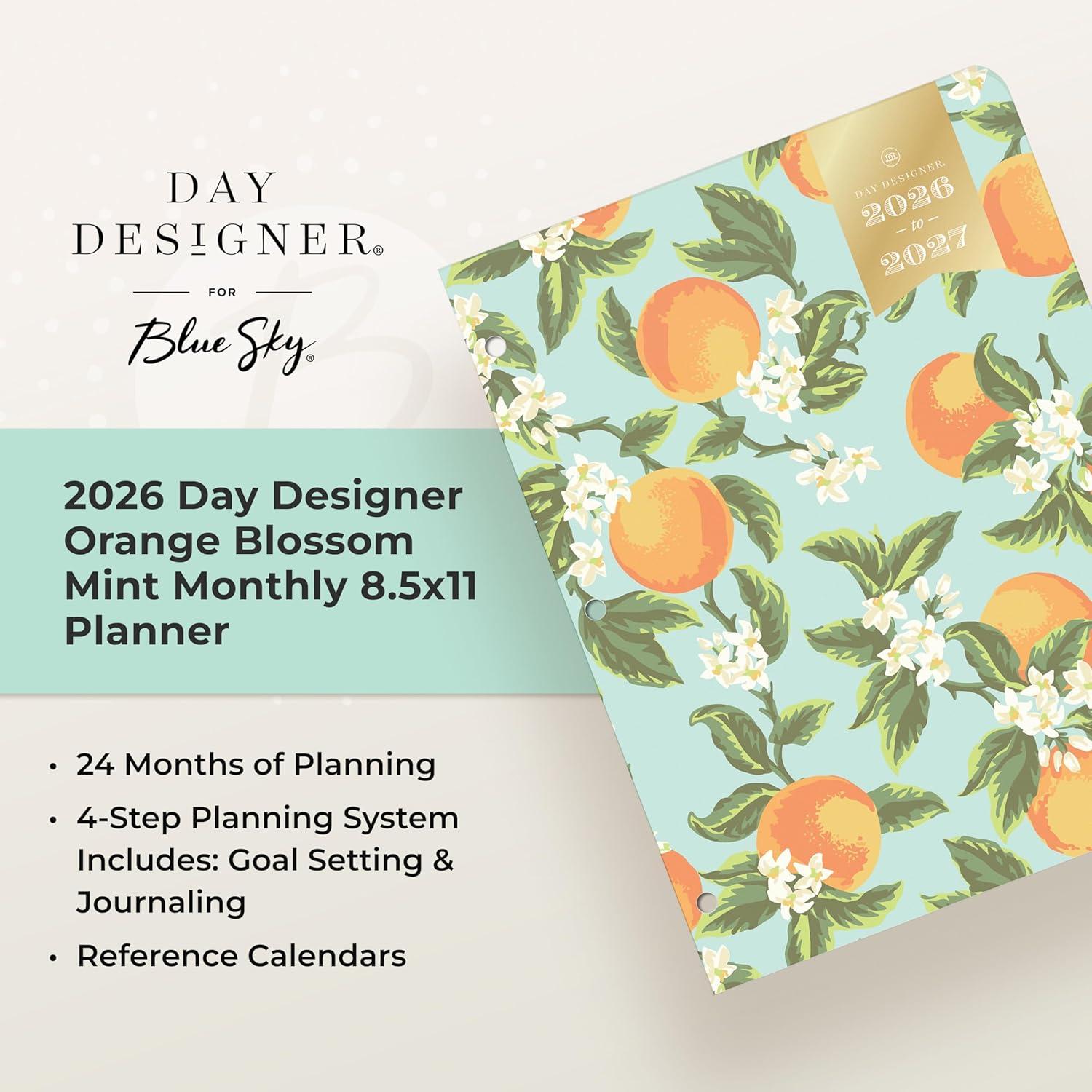imageBlue Sky Day Designer 24 Month 2026 Monthly Planner Calendar January 2026 December 2027 85quot x 11quot Flexible Cover Stapled Binding Swiss Dot BlackOrange Blossom Mint 2026
