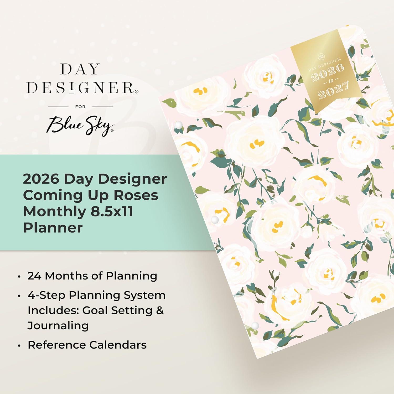 imageBlue Sky Day Designer 24 Month 2026 Monthly Planner Calendar January 2026 December 2027 85quot x 11quot Flexible Cover Stapled Binding Swiss Dot BlackComing Up Roses 2026