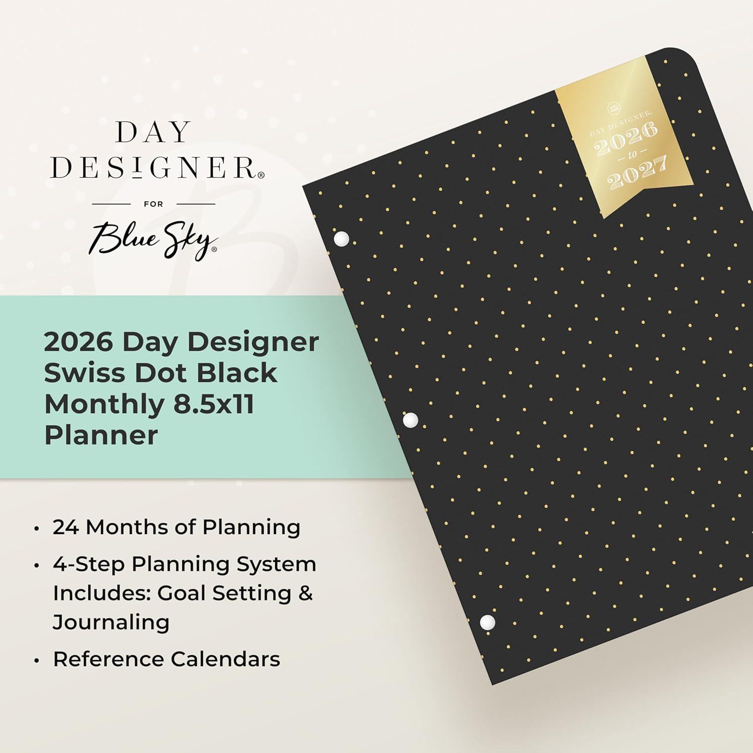 imageBlue Sky Day Designer 24 Month 2026 Monthly Planner Calendar January 2026 December 2027 85quot x 11quot Flexible Cover Stapled Binding Swiss Dot BlackSwiss Dot Black 2026