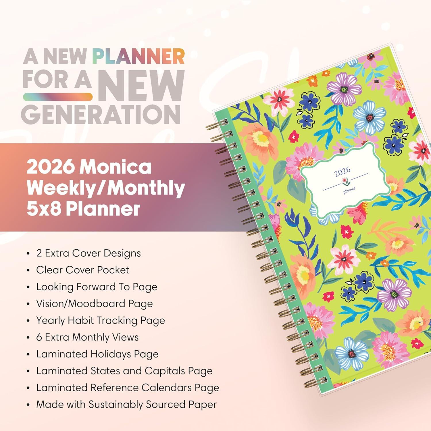 imageBlue Sky Gen Z 2026 Weekly and Monthly Planner Calendar January 2026 December 2026 5quot x 8quot Flexible Interchangeable Cover Durable Twin Wire Binding Laminated Tabs Storage Pocket MonicaMonica 2026