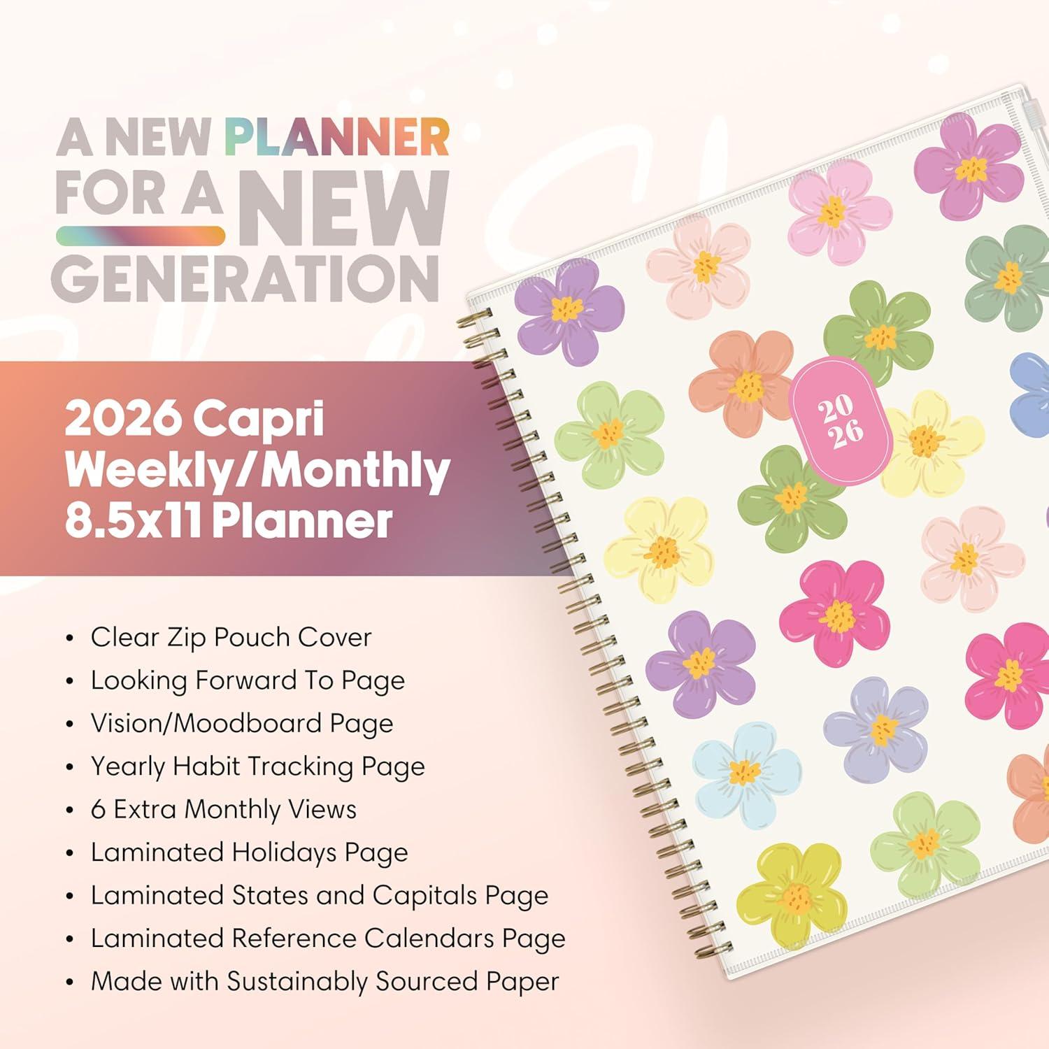 imageBlue Sky Gen Z 2026 Weekly and Monthly Planner Calendar January 2026 December 2026 85quot x 11quot Flexible Cover With Zip Pouch Durable Twin Wire Binding Laminated Tabs Storage Pocket CapriCapri 2026