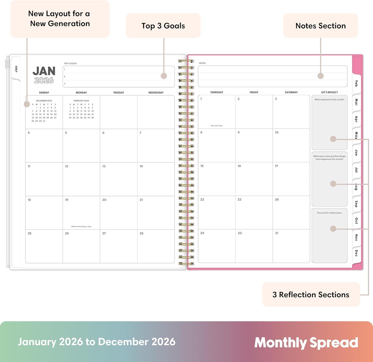 imageBlue Sky Gen Z 2026 Weekly and Monthly Planner Calendar January 2026 December 2026 85quot x 11quot Flexible Cover With Zip Pouch Durable Twin Wire Binding Laminated Tabs Storage Pocket CapriCapri 2026