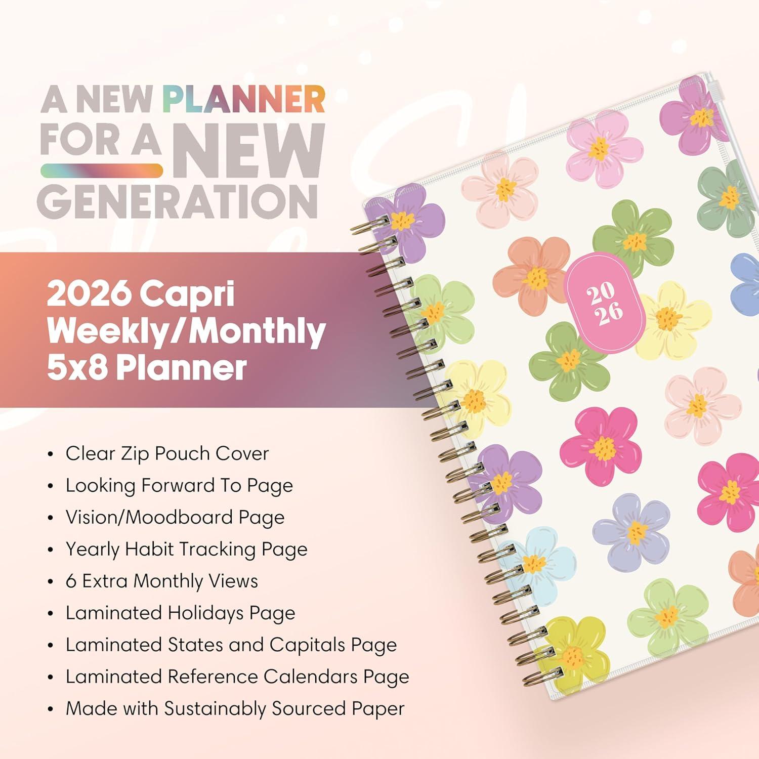 imageBlue Sky Gen Z 2026 Weekly and Monthly Planner Calendar January 2026 December 2026 85quot x 11quot Flexible Cover With Zip Pouch Durable Twin Wire Binding Laminated Tabs Storage Pocket CapriCapri 2026