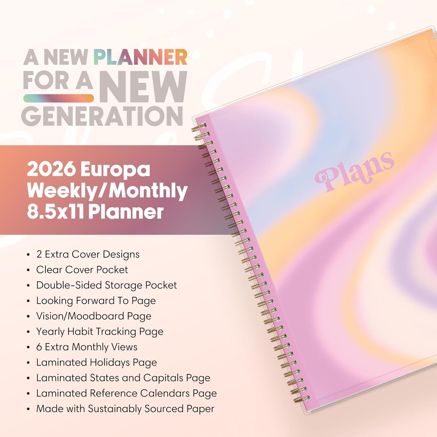 imageBlue Sky Gen Z 2026 Weekly and Monthly Planner Calendar January 2026 December 2026 85quot x 11quot Flexible Interchangeable Cover Durable Twin Wire Binding Laminated Tabs Storage Pocket EuropaEuropa 2026