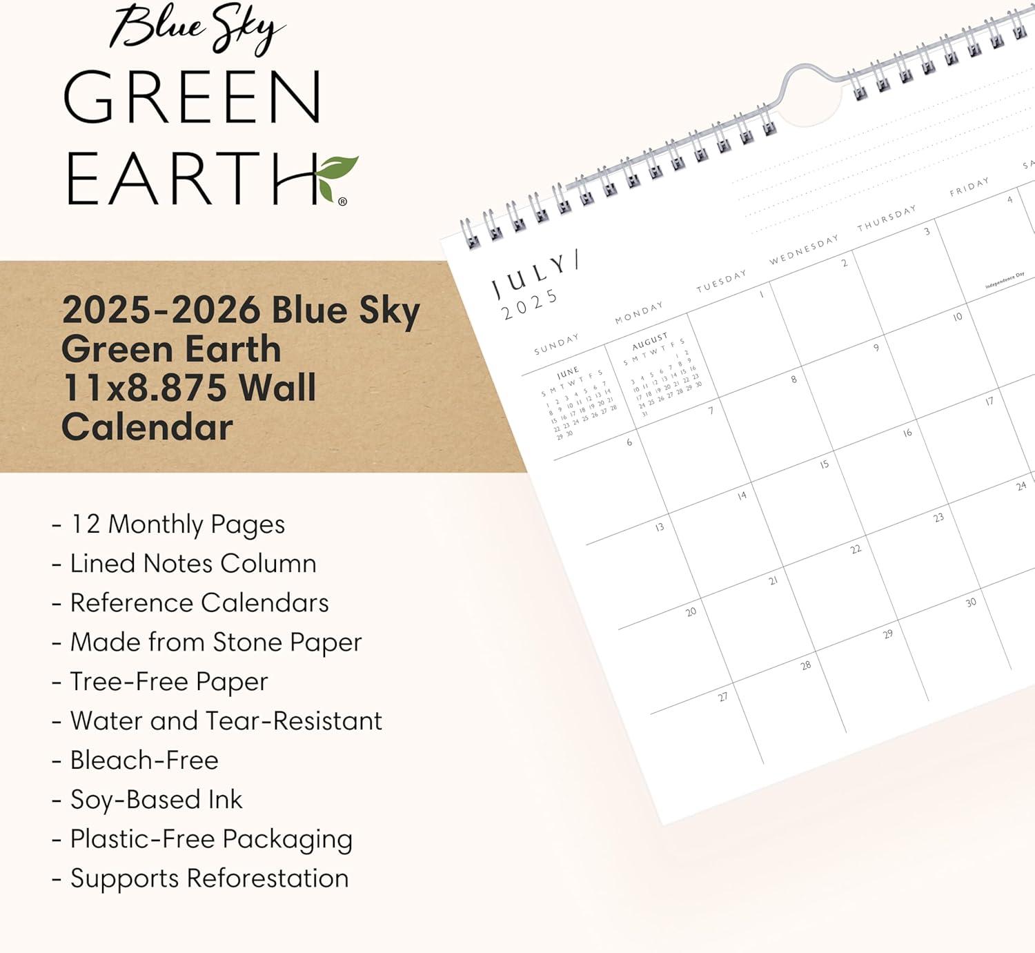 imageBlue Sky Green Earth 20252026 Monthly Academic Year Wall Calendar July 2025 June 2026 11quot x 875quot Durable Twin Wire Binding Made With TreeFree Stone Paper Soy Based Ink Standard StoneStandard Stone 20252026