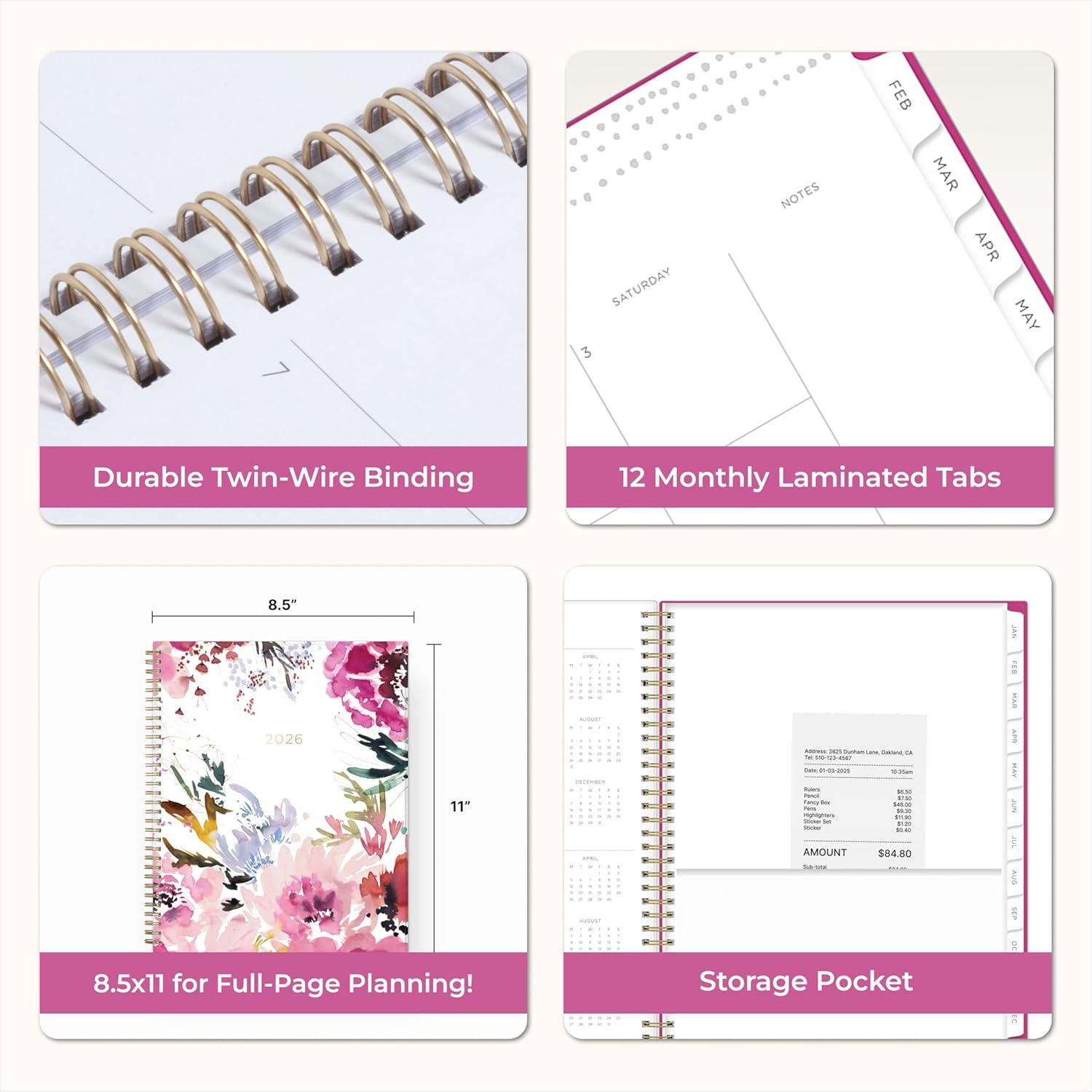 imageBlue Sky Kelly Ventura 2026 Weekly and Monthly Planner Calendar January 2026 December 2026 5quot x 8quot Flexible Cover Laminated Tabs Durable Twin Wire Binding Storage Pocket Magenta BloomsMagenta Blooms 2026