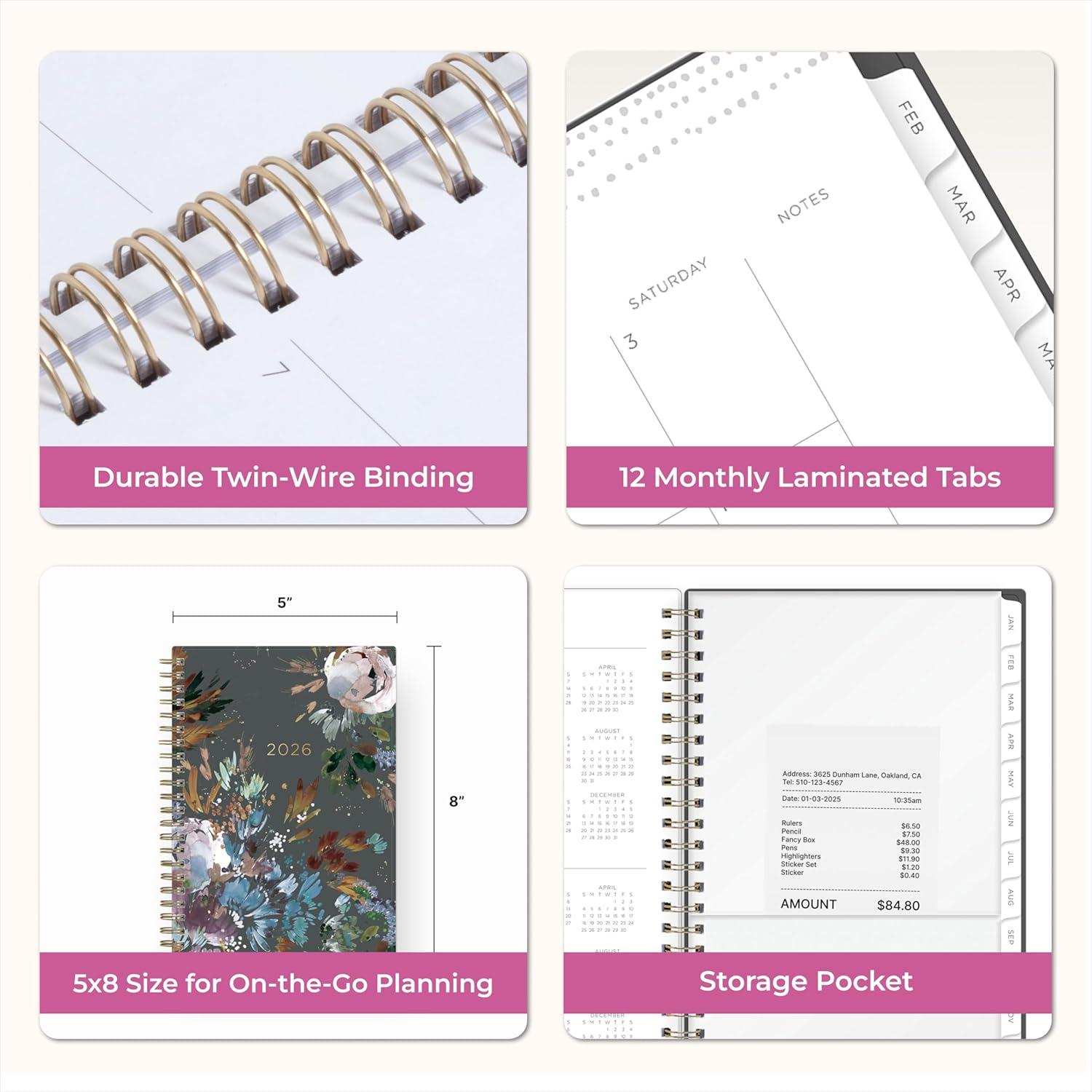 imageBlue Sky Kelly Ventura 2026 Weekly and Monthly Planner Calendar January 2026 December 2026 5quot x 8quot Flexible Cover Laminated Tabs Durable Twin Wire Binding Storage Pocket Midnight GardenMidnight Garden 2026