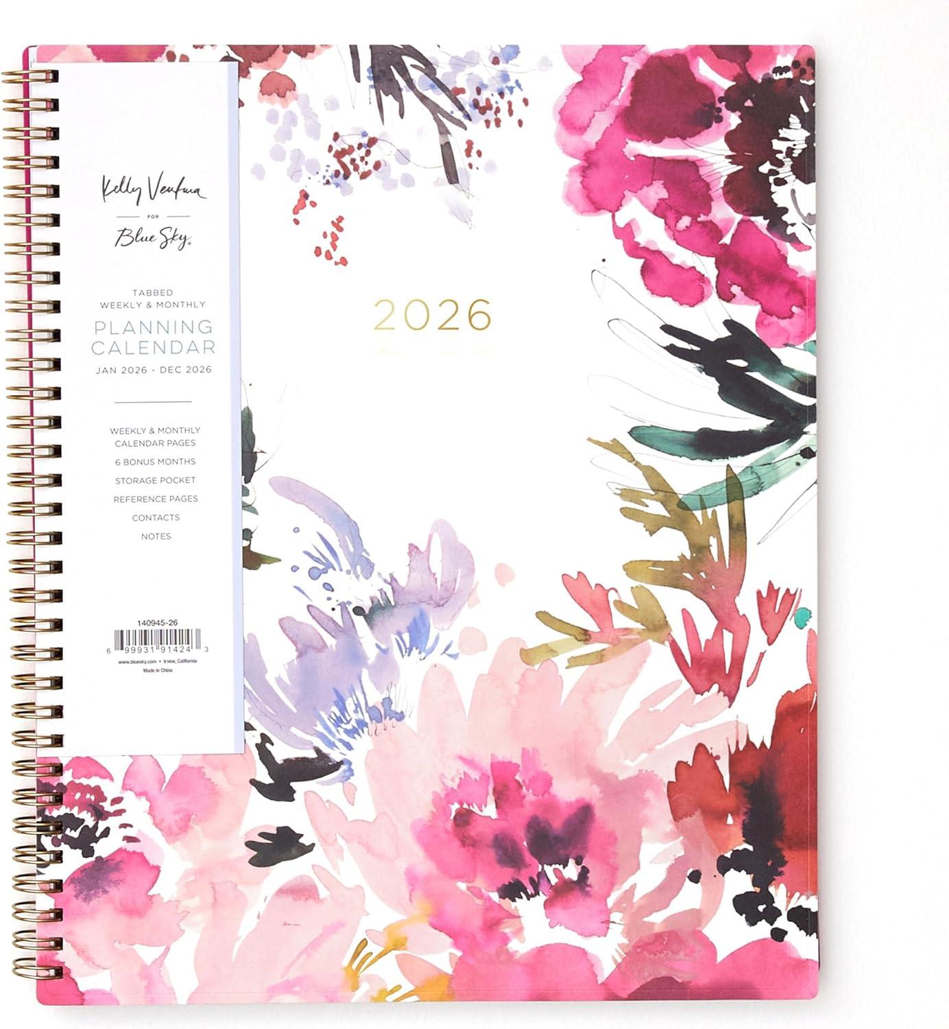 imageBlue Sky Kelly Ventura 2026 Weekly and Monthly Planner Calendar January 2026 December 2026 5quot x 8quot Flexible Cover Laminated Tabs Durable Twin Wire Binding Storage Pocket Magenta BloomsMagenta Blooms 2026