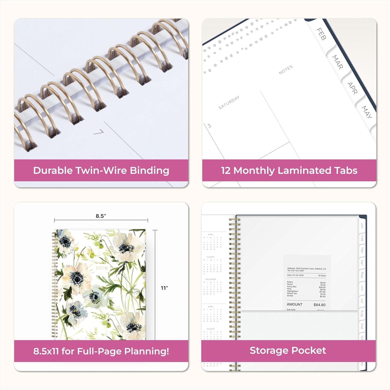 imageBlue Sky Kelly Ventura 2026 Weekly and Monthly Planner Calendar January 2026 December 2026 85quot x 11quot Flexible Cover Laminated Tabs Durable Twin Wire Binding Storage Pocket AnemonesAnemones 2026