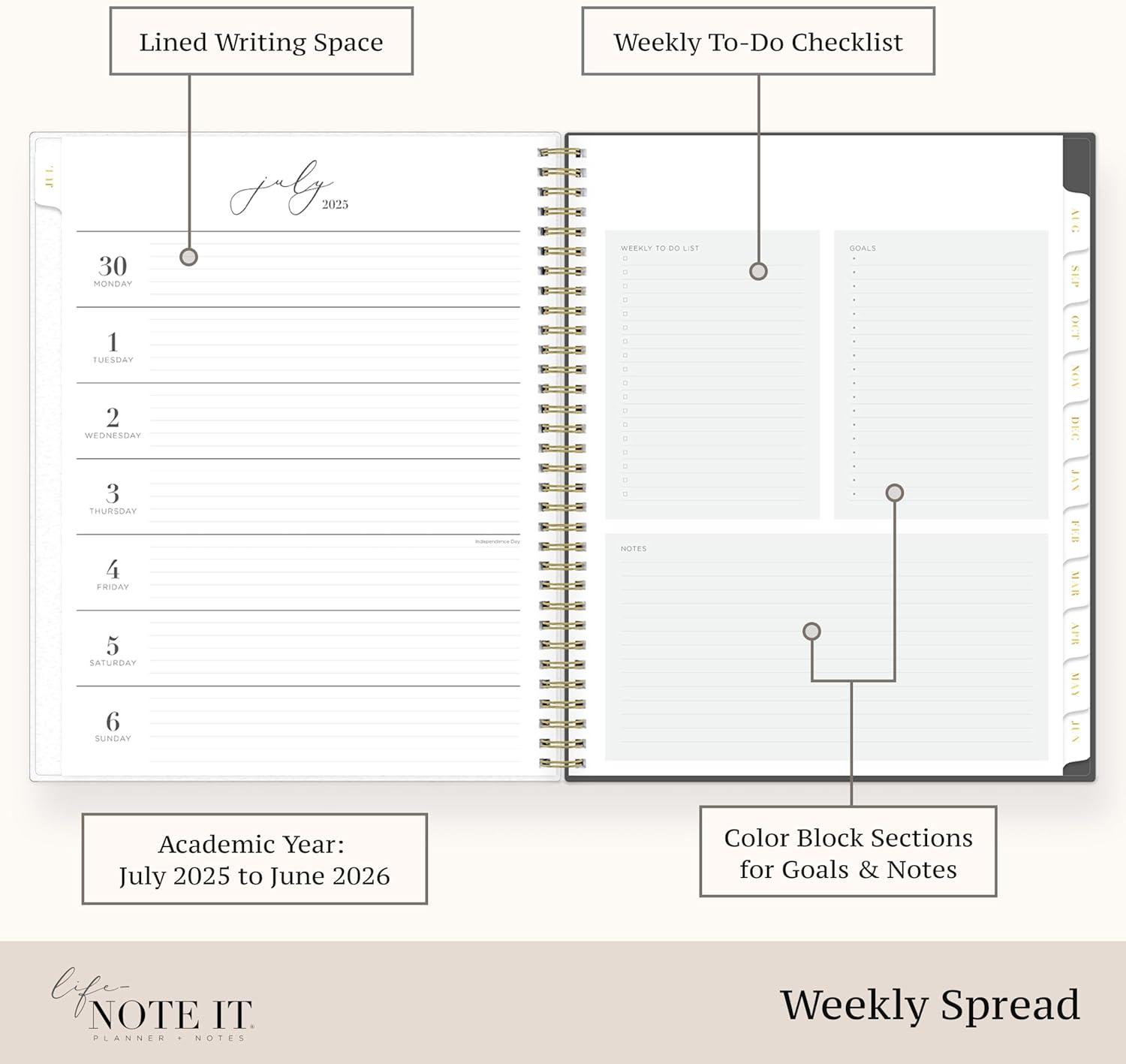 imageBlue Sky Life Note It 20252026 Academic Year Weekly and Monthly Planner July 2025 June 2026 5875quot x 8625quot Frosted Cover Laminated Tabs Wirebound Storage Pocket HannahHannah 20252026