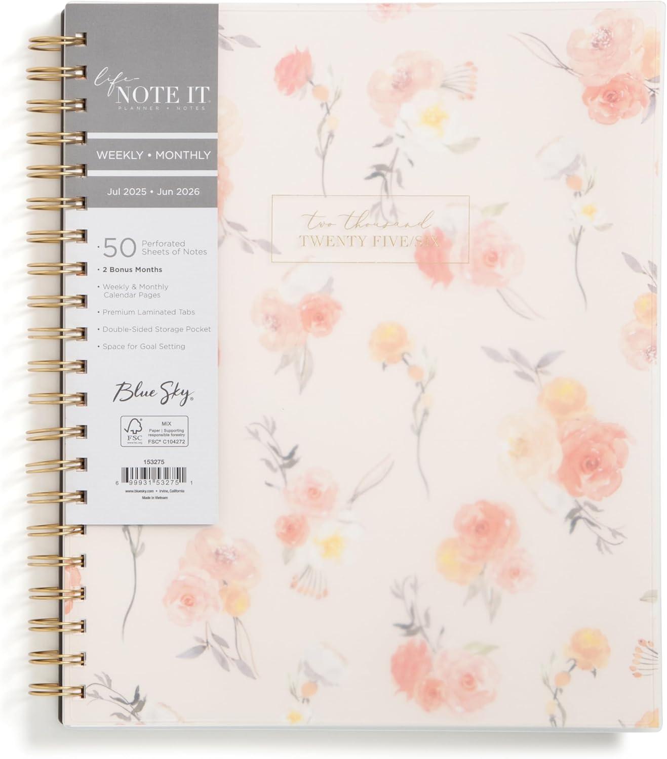 imageBlue Sky Life Note It 20252026 Academic Year Weekly and Monthly Planner July 2025 June 2026 5875quot x 8625quot Frosted Cover Laminated Tabs Wirebound Storage Pocket HannahHannah 20252026