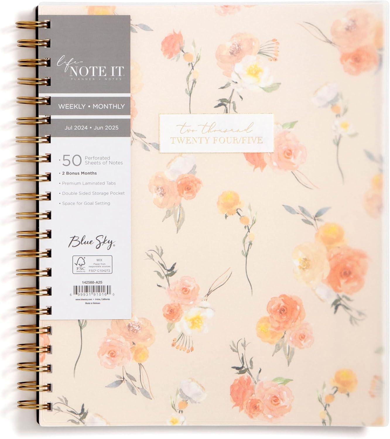 imageBlue Sky Life Note It 20252026 Academic Year Weekly and Monthly Planner July 2025 June 2026 85 x 11 Frosted Cover Laminated Tabs Wirebound Storage Pocket HannahHannah 20242025