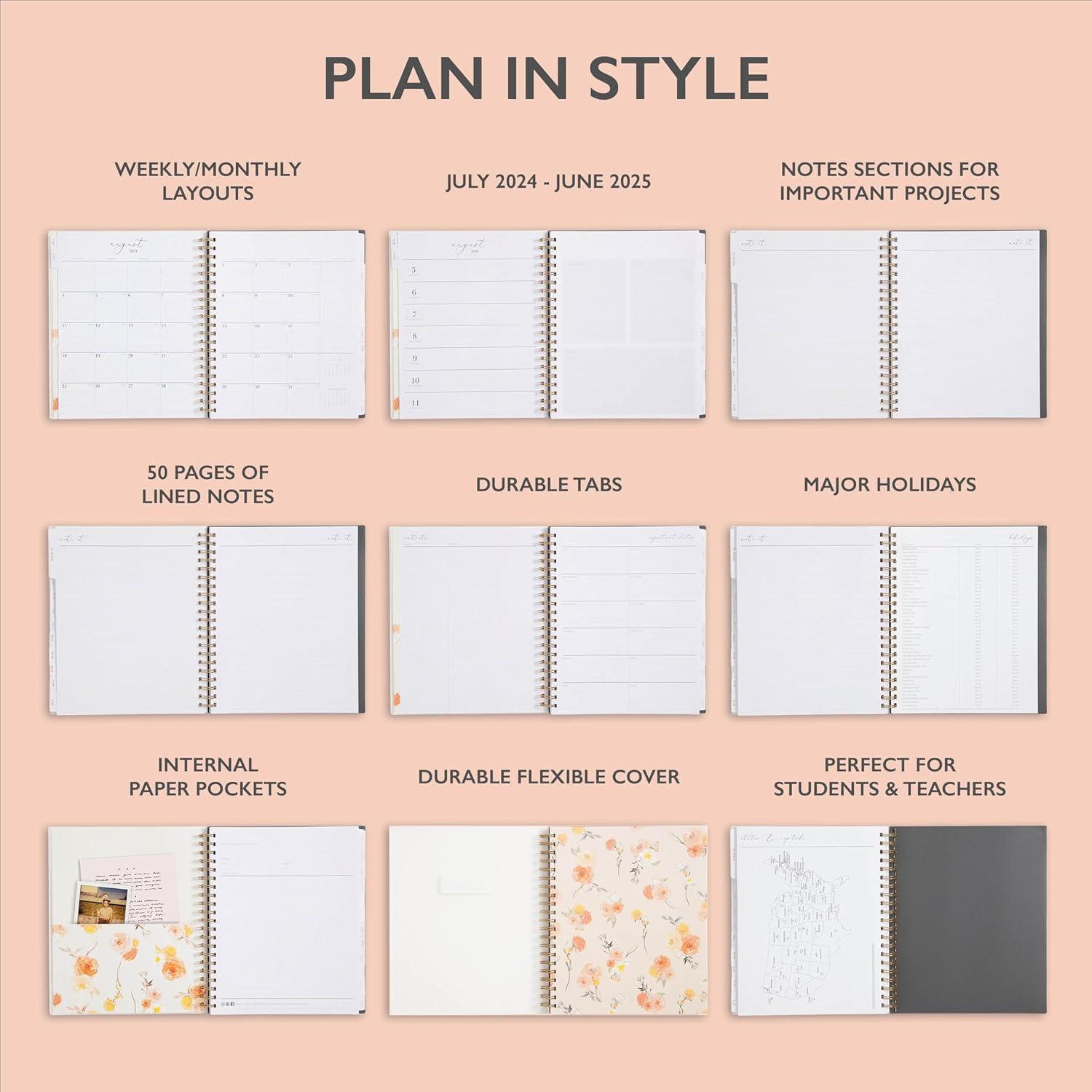 imageBlue Sky Life Note It 20252026 Academic Year Weekly and Monthly Planner July 2025 June 2026 85 x 11 Frosted Cover Laminated Tabs Wirebound Storage Pocket HannahHannah 20242025