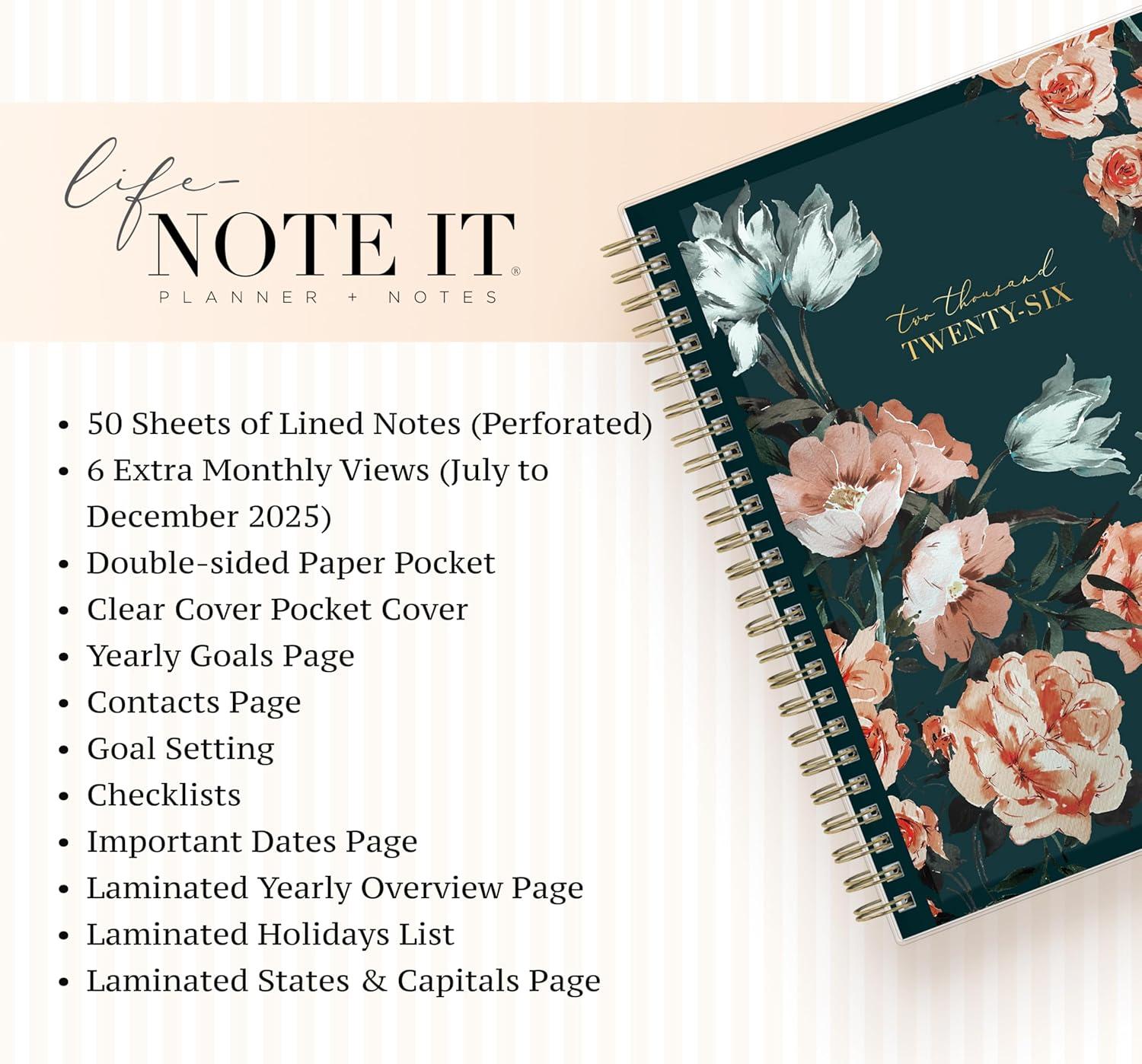 imageBlue Sky Life Note It 2026 Weekly and Monthly Planner Notes January 2026 December 2026 5875quot x 8625quot Clear Pocket Cover Durable Twin Wire Binding Storage Pocket 50 Perforated Notes Sheets Dania DarkDania Dark 2026