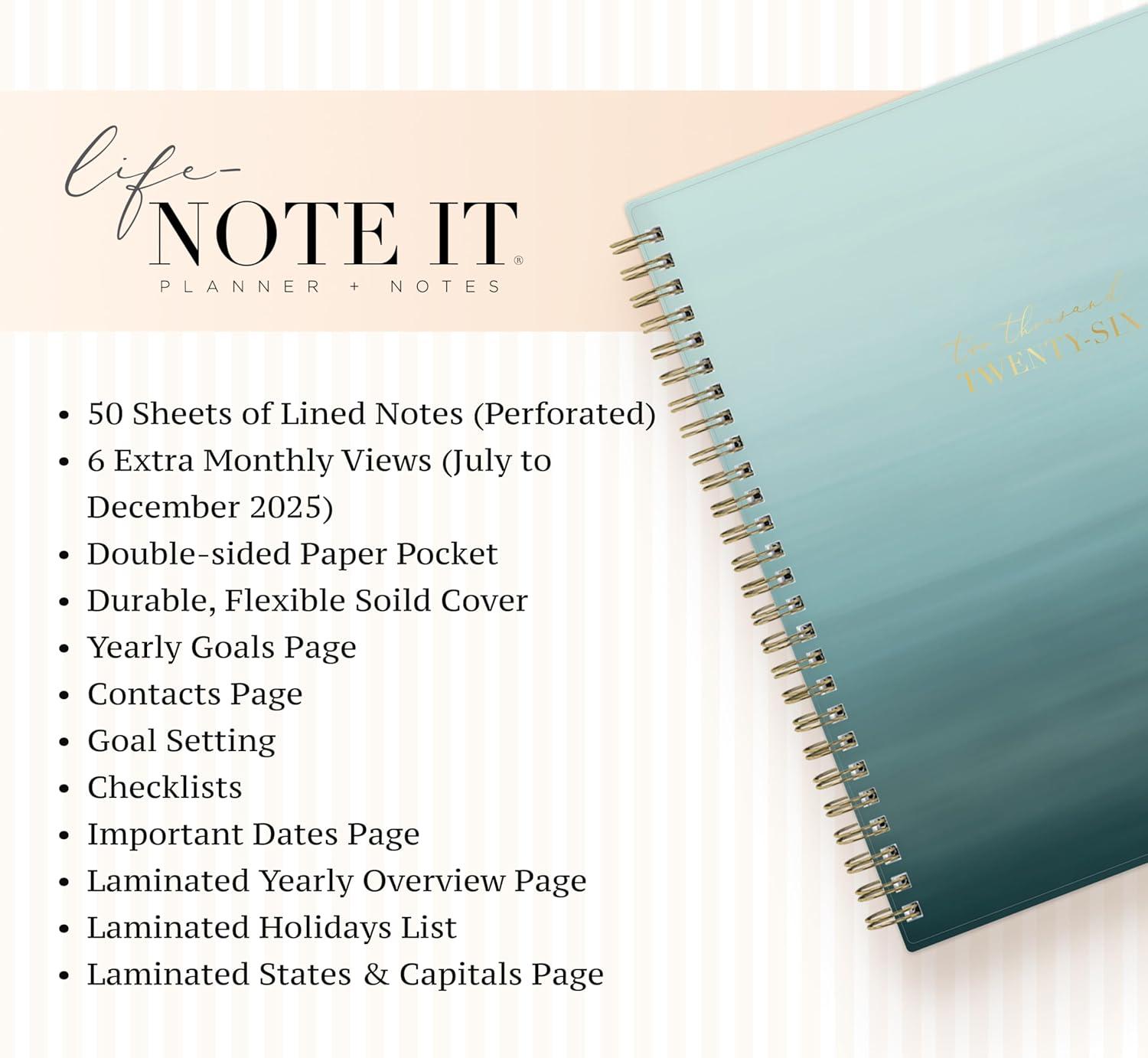 imageBlue Sky Life Note It 2026 Weekly and Monthly Planner Notes January 2026 December 2026 7quot x 9quot Flexible Cover Durable Twin Wire Binding Storage Pocket 50 Perforated Notes Sheets MarinaMarina 2026