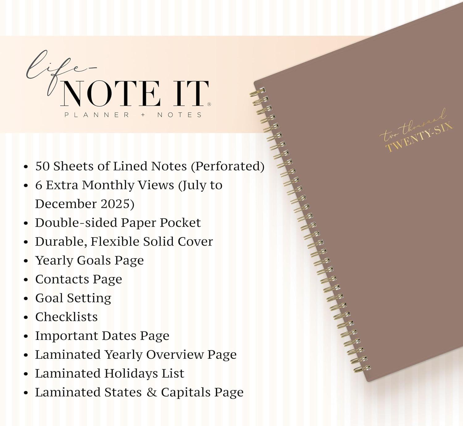 imageBlue Sky Life Note It 2026 Weekly and Monthly Planner Notes January 2026 December 2026 85quot x 11quot Flexible Cover Durable Twin Wire Binding Storage Pocket 50 Perforated Notes Sheets LeahSolid Latte 2026