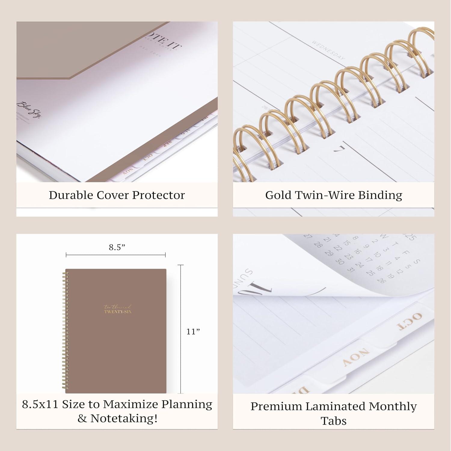 imageBlue Sky Life Note It 2026 Weekly and Monthly Planner Notes January 2026 December 2026 85quot x 11quot Flexible Cover Durable Twin Wire Binding Storage Pocket 50 Perforated Notes Sheets LeahSolid Latte 2026