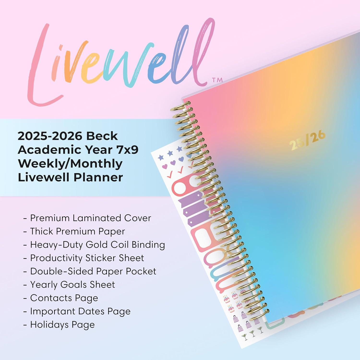 imageBlue Sky LiveWell 20252026 Academic Year Weekly and Monthly Planner Calendar July 2025 June 2026 12Month 7quot x 9quotFlexible Cover Wirebound Laminated Tabs Storage Pocket Stickers CharmieBeck 20252026