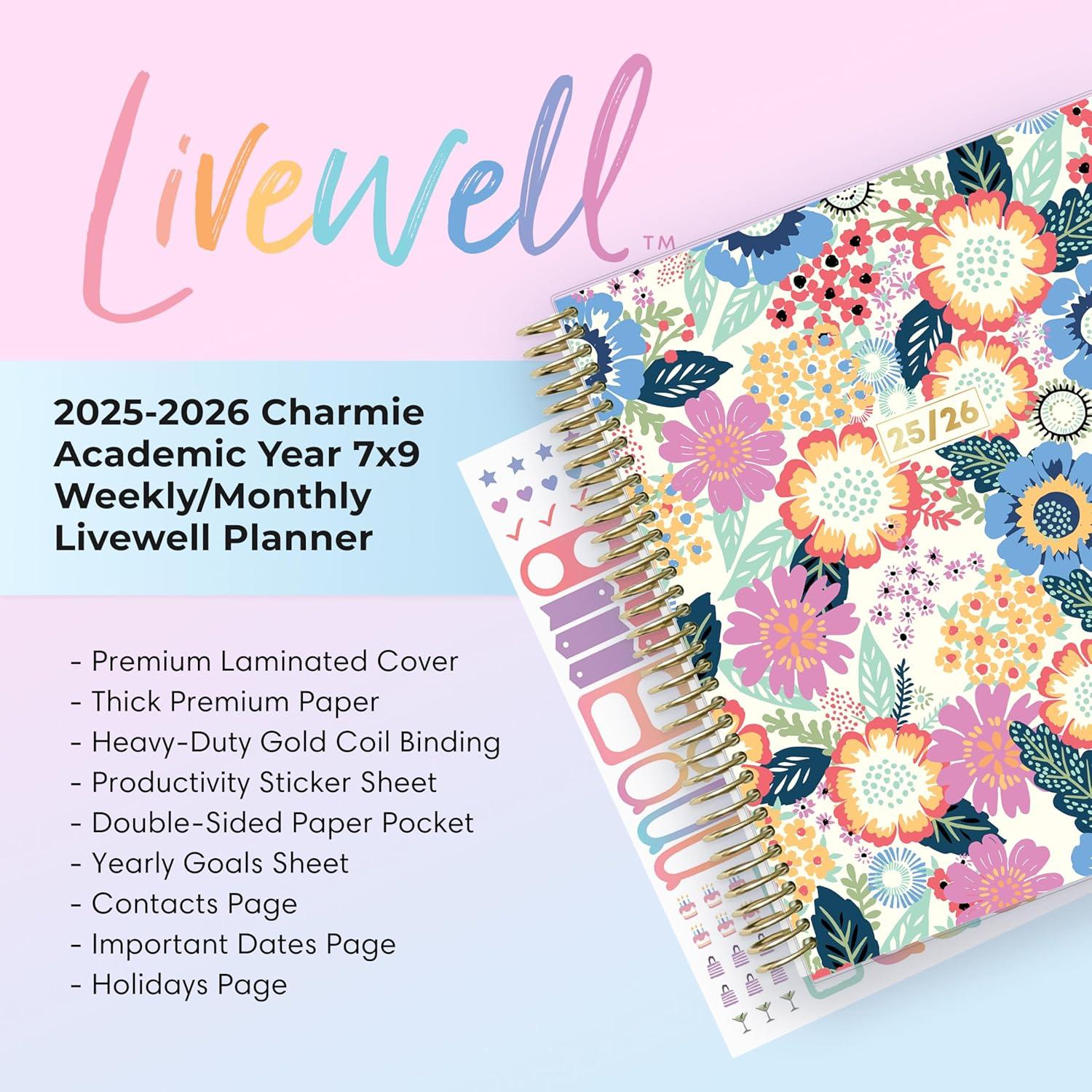 imageBlue Sky LiveWell 20252026 Academic Year Weekly and Monthly Planner Calendar July 2025 June 2026 12Month 7quot x 9quotFlexible Cover Wirebound Laminated Tabs Storage Pocket Stickers CharmieCharmie 20252026