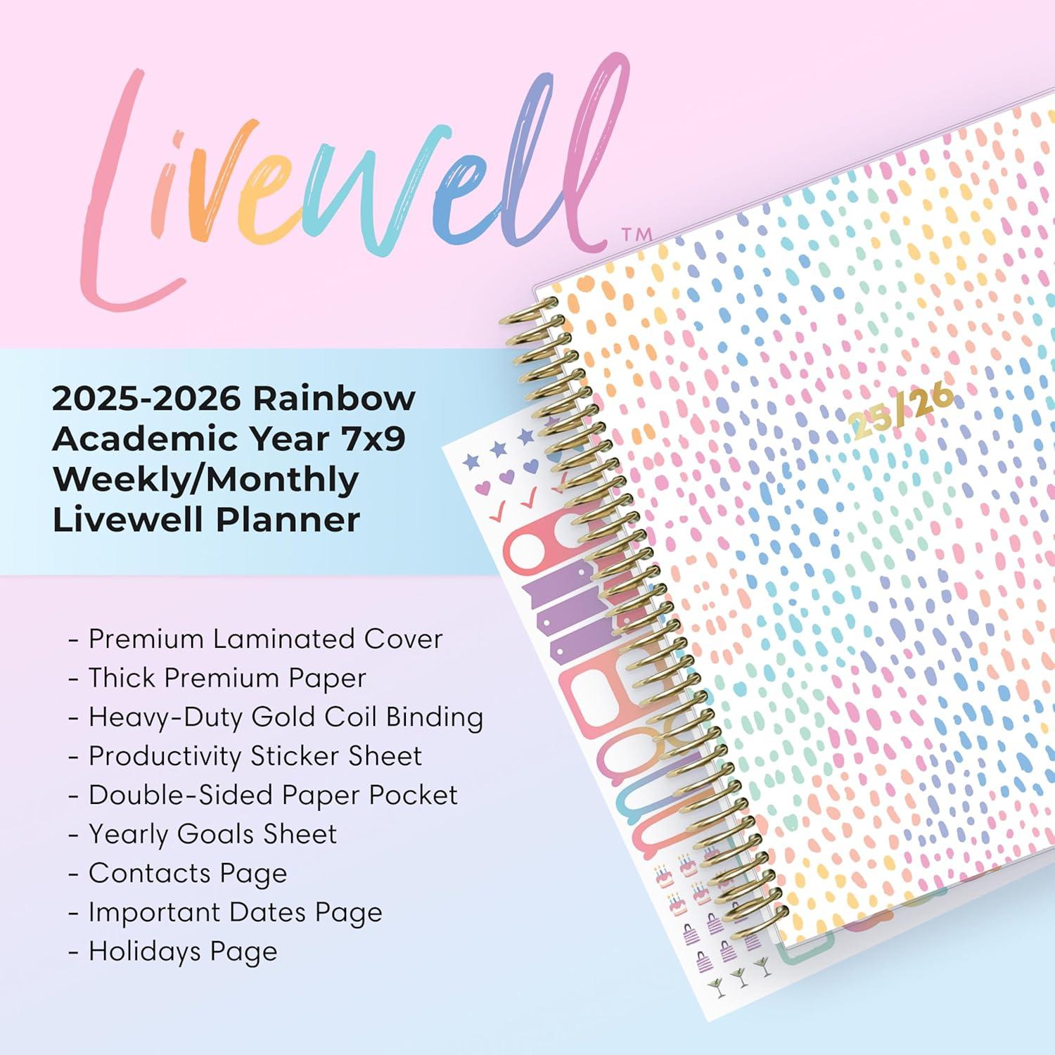imageBlue Sky Livewell 20252026 Weekly and Monthly Academic Year Planner Calendar July 2025 June 2026 7quot x 9quot Flexible Cover Wirebound Laminated Tabs Storage Pocket Includes Stickers RainbowRainbow 20252026