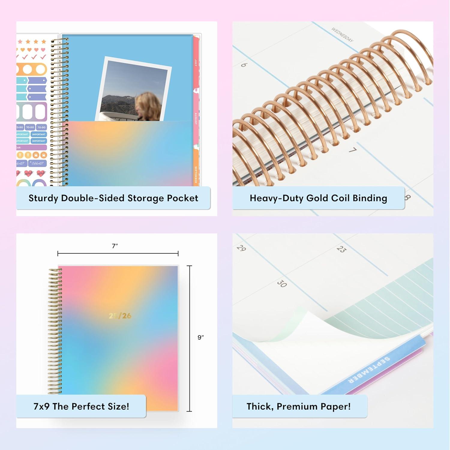 imageBlue Sky Livewell 20252026 Weekly and Monthly Academic Year Planner Calendar July 2025 June 2026 7quot x 9quot Flexible Cover Wirebound Laminated Tabs Storage Pocket Includes Stickers RainbowBeck 20252026