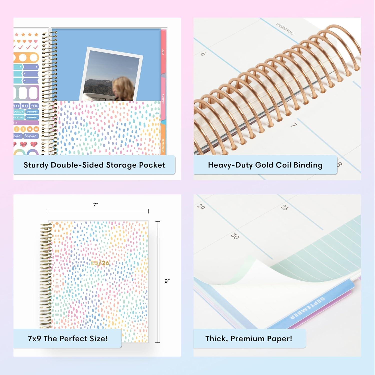 imageBlue Sky Livewell 20252026 Weekly and Monthly Academic Year Planner Calendar July 2025 June 2026 7quot x 9quot Flexible Cover Wirebound Laminated Tabs Storage Pocket Includes Stickers RainbowRainbow 20252026