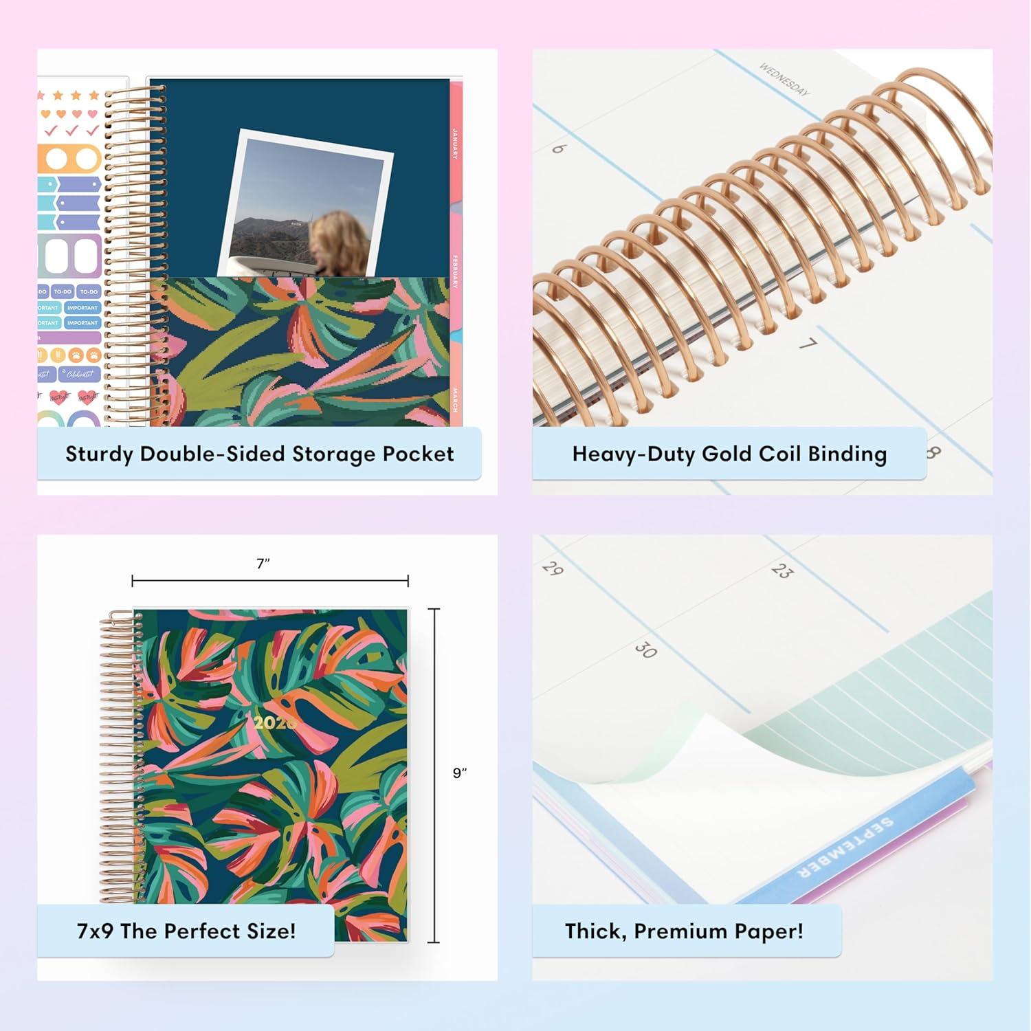 imageBlue Sky Livewell 2026 Daily and Monthly Planner Calendar January 2026 December 2026 7quot x 9quot Flexible Laminated Cover Heavy Duty Coil Binding Colorful Premium Paper Includes Storage Pocket Stickers NavyWaimea 2026