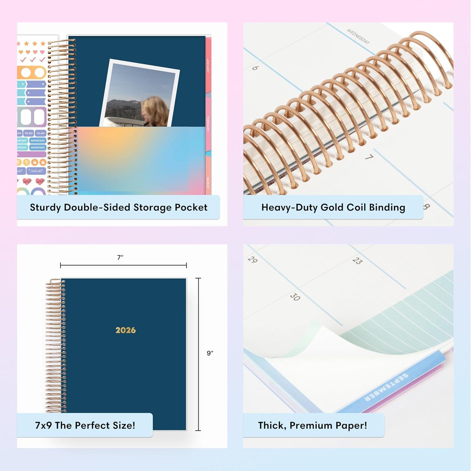 imageBlue Sky Livewell 2026 Daily and Monthly Planner Calendar January 2026 December 2026 7quot x 9quot Flexible Laminated Cover Heavy Duty Coil Binding Colorful Premium Paper Includes Storage Pocket Stickers WaimeaNavy 2026