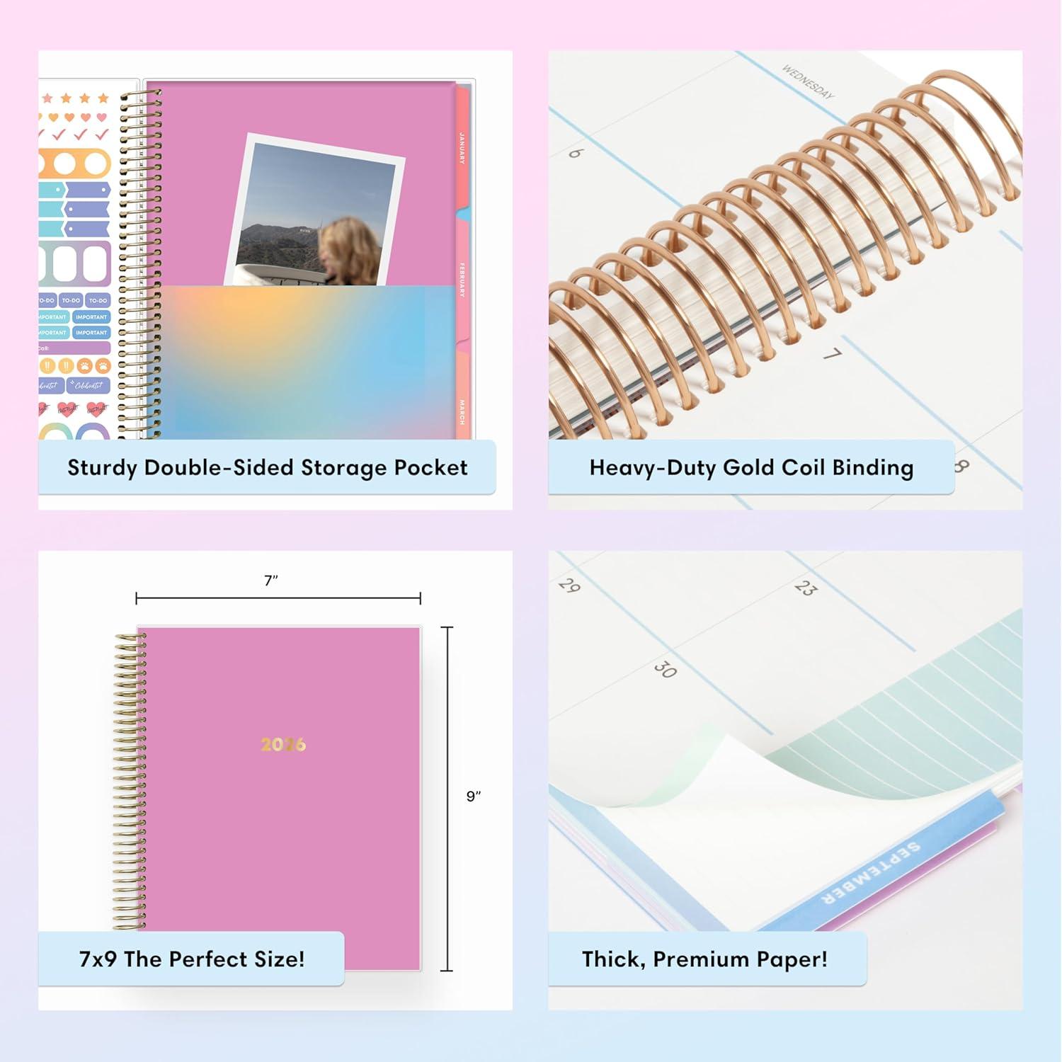 imageBlue Sky Livewell 2026 Weekly and Monthly Planner Calendar January 2026 December 2026 7quot x 9quot Flexible Laminated Cover Heavy Duty Coil Binding Colorful Premium Paper Includes Storage Pocket Stickers CharmieMagenta 2026