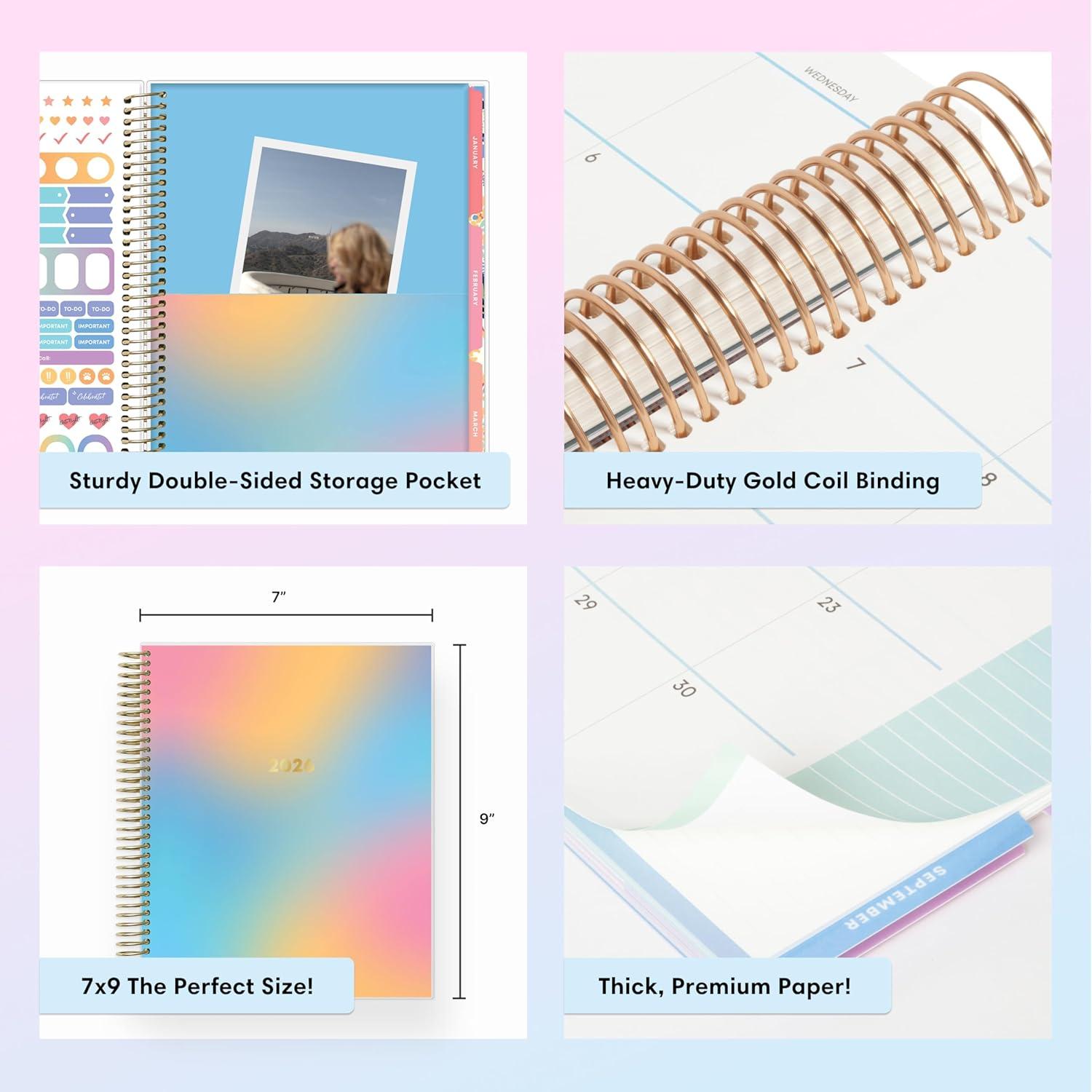 imageBlue Sky Livewell 2026 Weekly and Monthly Planner Calendar January 2026 December 2026 7quot x 9quot Flexible Laminated Cover Heavy Duty Coil Binding Colorful Premium Paper Includes Storage Pocket Stickers MagentaBeck 2026