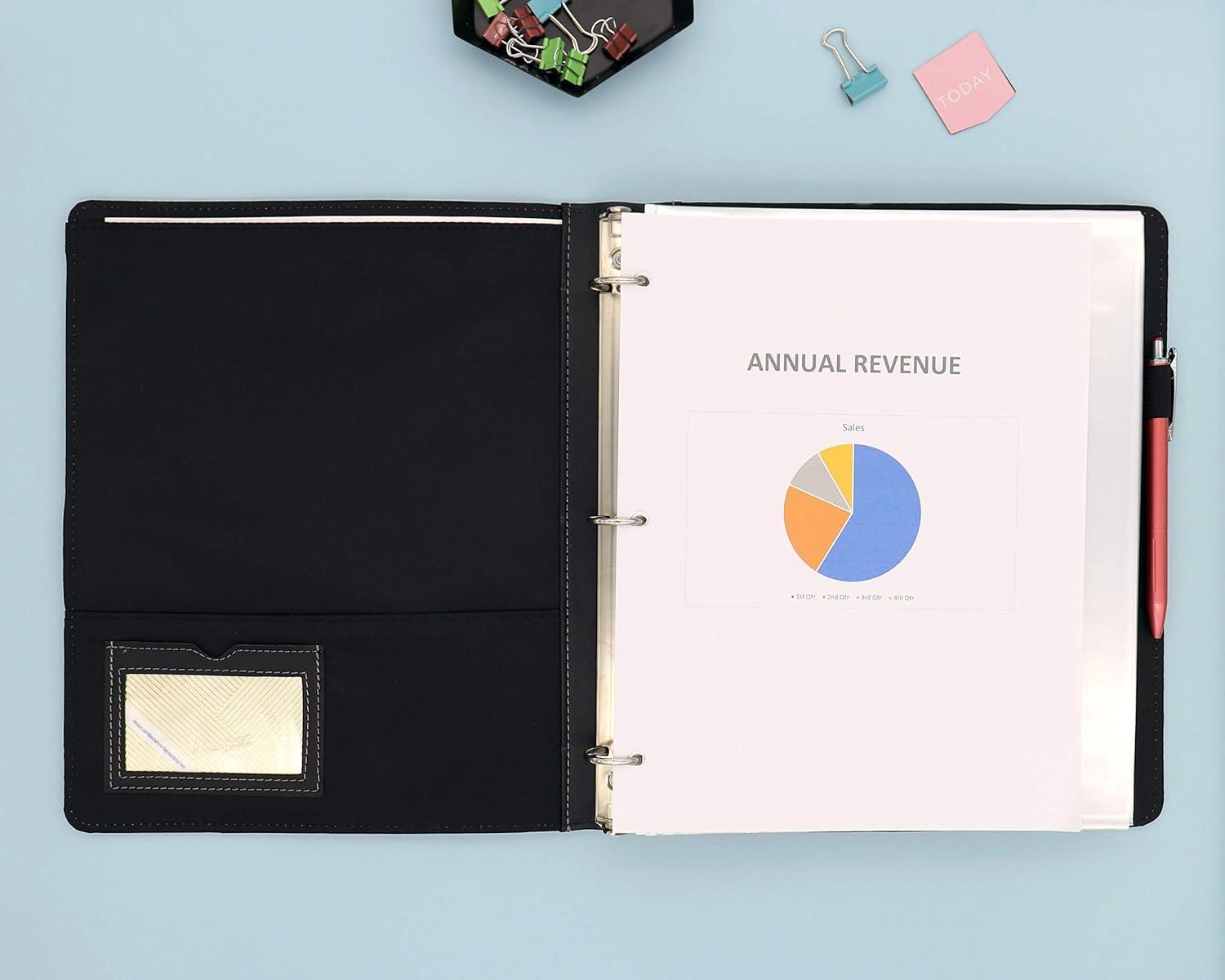 imageBlue Sky ProView Legacy Black 3 Ring Binder Letter Size 15quot Textured Faux Leather Cover Built in Pockets Holds 265 Sheets 100401