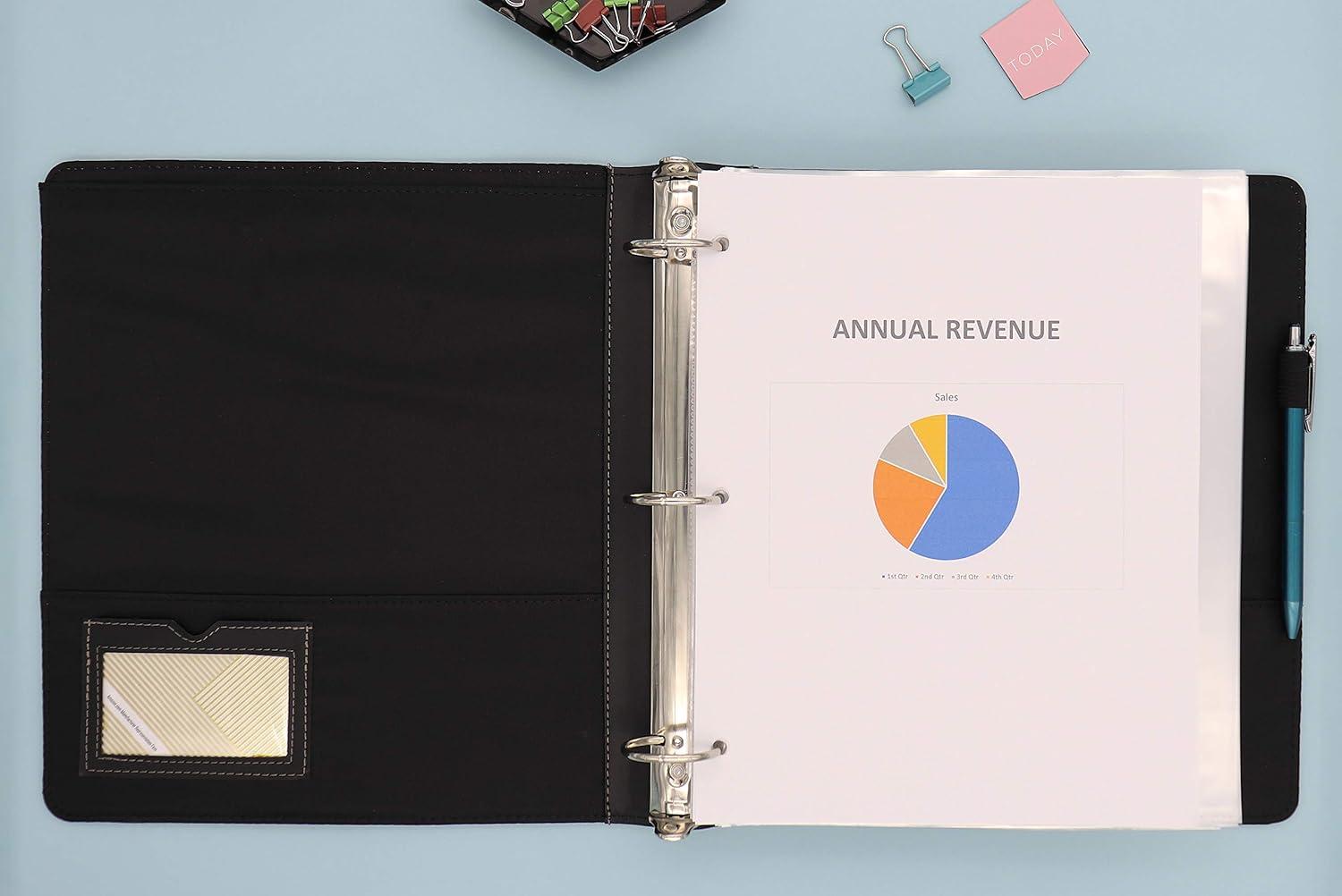 imageBlue Sky ProView Legacy Black 3 Ring Binder Letter Size 15quot Textured Faux Leather Cover Built in Pockets Holds 265 Sheets 1004015